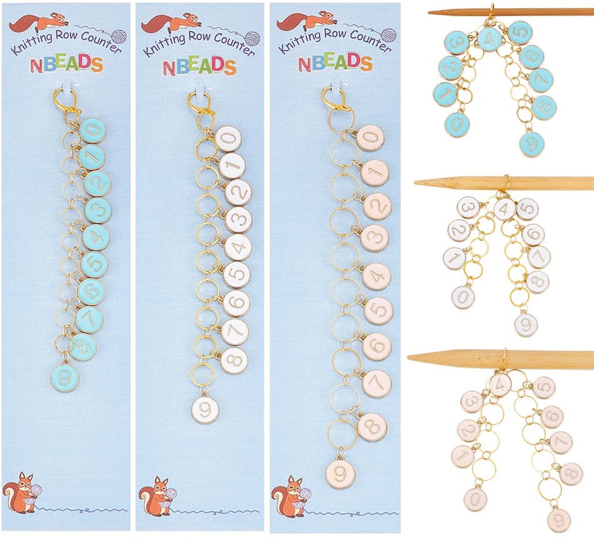 TRANKIELO® - Set van 3 Emaille Nummer Charms Rijtellers voor Breien en Haken – Duurzame Legering – Knutsel Accessoires voor Project Tracking