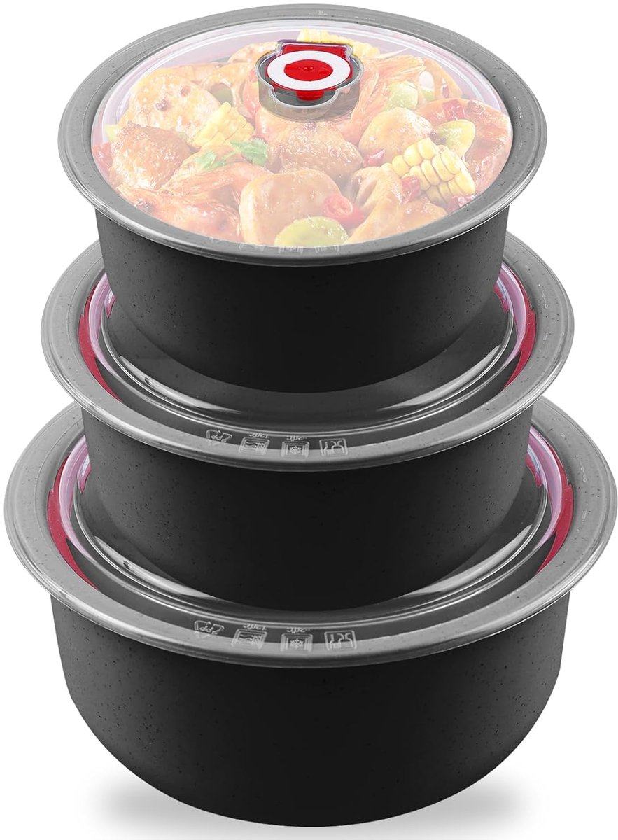 TRANKIELO® - Set van 3 Magnetronservies met Deksel – Vershouddozen - Diverse Maten: 260/480/900 ml – Duurzaam en Herbruikbaar - Geschikt voor Vaatwasser, Magnetron, Oven, en Koelkast