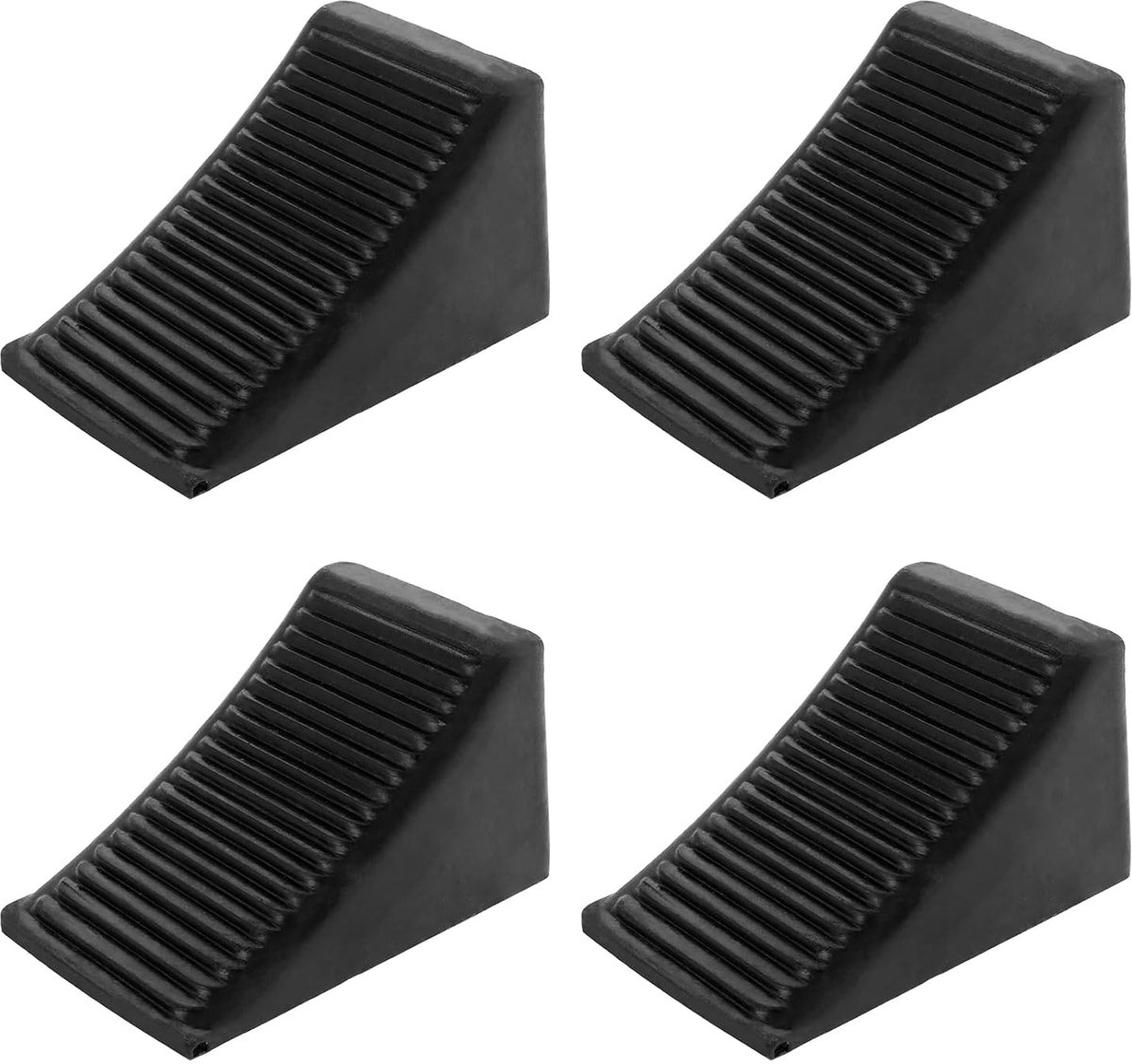 TRANKIELO® - Set van 4 Onderlegwiggen met Handgreep – 16x10x10 cm – Zwart – Ideaal voor Auto of Aanhanger