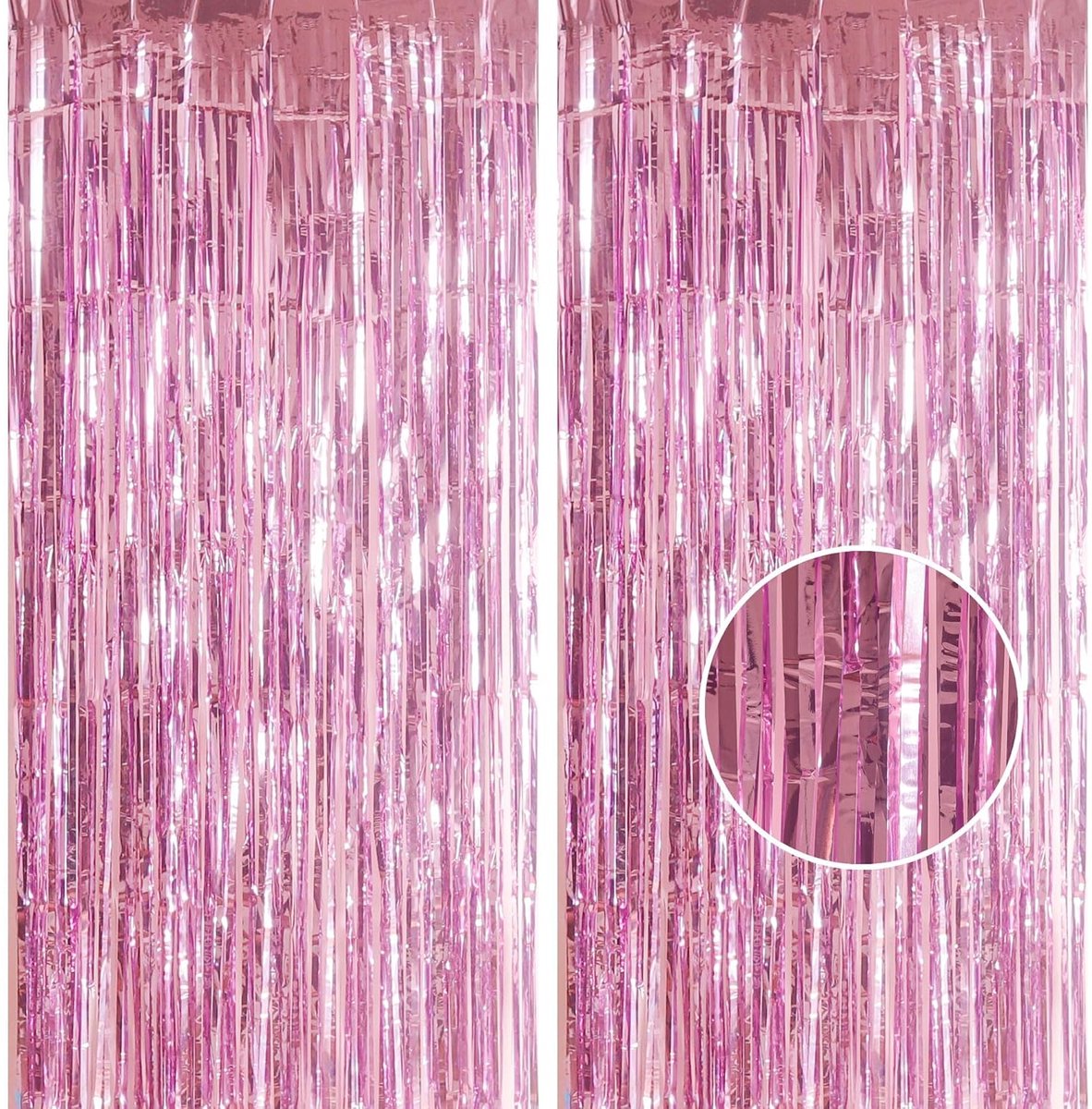 TRANKIELO® - Set van 4 Roze Folie Fringe Gordijnen – Glanzende Metallic Decoratie – 1m x 2,5m per stuk