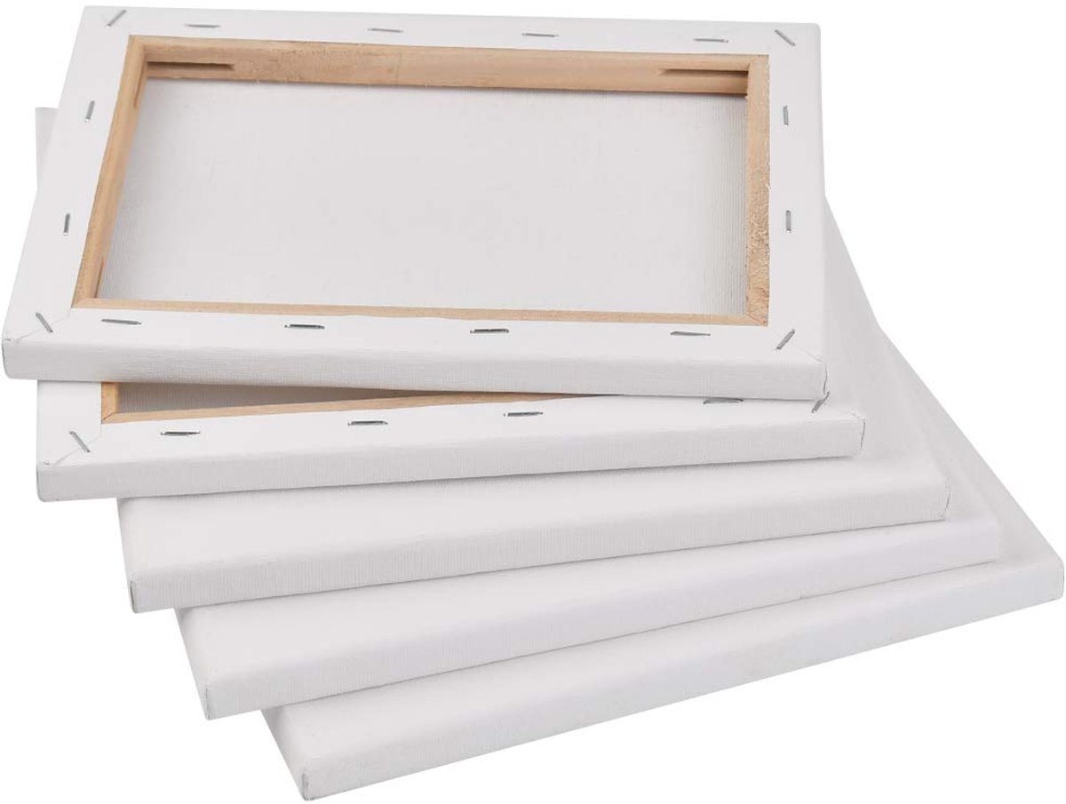 TRANKIELO® - Set van 5 Voorgespannen Schilderdoeken – 24 x 18 cm – 100% Katoen – Wit – Geschikt voor Acryl, Olie, Gouache, Tempera
