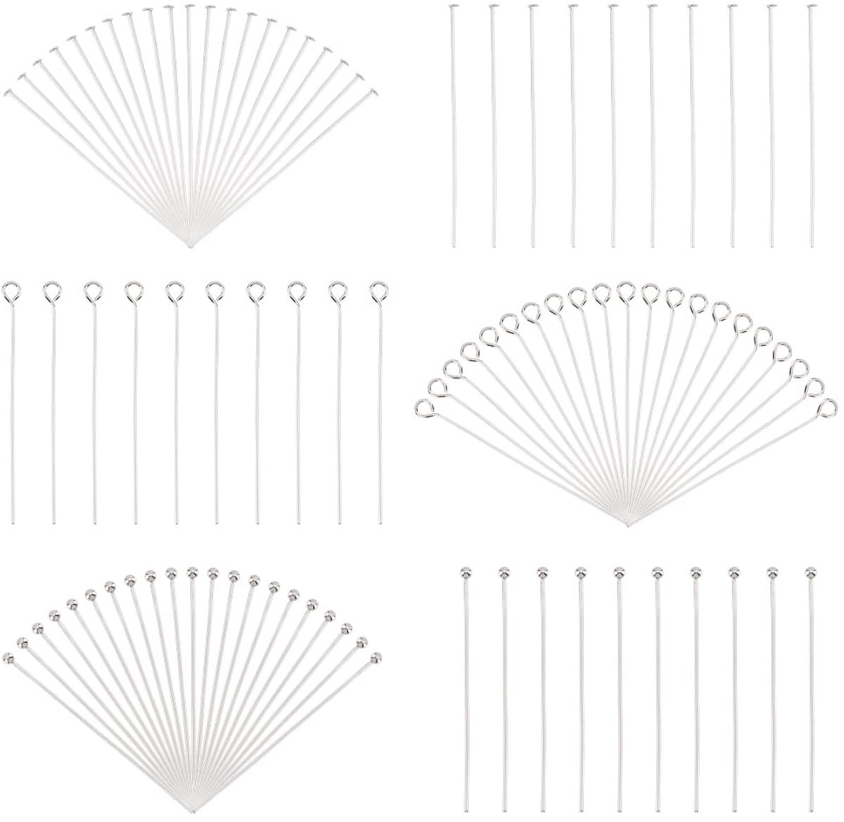 TRANKIELO® - Set van 900 Sieraden Maken Pinnen – Roestvrijstaal 304 – Oogspelden, Platte Kop Pinnen en Bal Hoofdspelden – 40mm Lengte – Doe-het-zelf Sieraden & Kralen Oorbellen