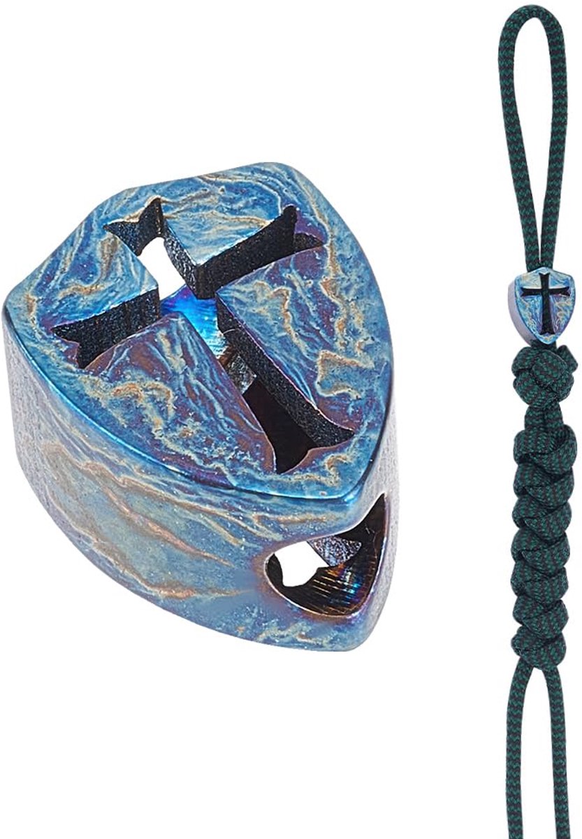 TRANKIELO® - Titanium Lanyard Kralen – Schild met Kruis Design – Losse Spacer Kralen voor Sieraden – Geschikt voor Armband, Ketting en Rits Pull