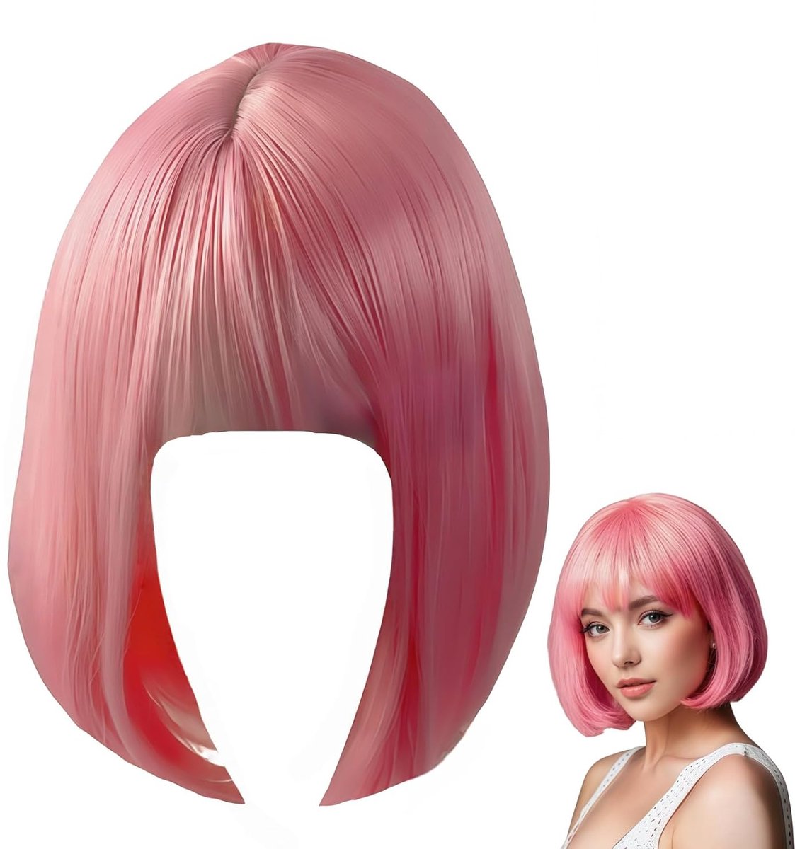 TRANKIELO® - Vlotte Korte Bob Pruik – Modieus Kapsel – Onderhoudsarm Synthetisch Haar – Unisex