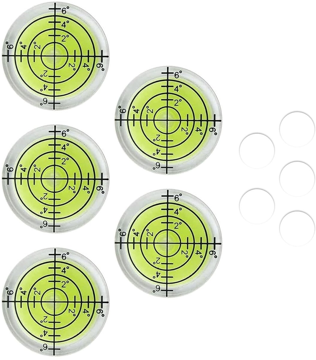 TRANKIELO® - Waterpas klein met 5 plakstrips Ø 32 mm - Precisiewaterpas voor camping en camper gebruik