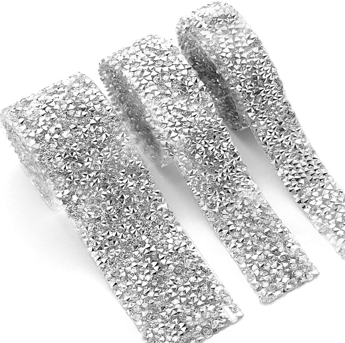 TRANKIELO® - Zelfklevend Kristallen Strass Lint – 3 Rollen – Verschillende Maten – Zilverwit – Voor Kleding, Schoenen, Decoratie & Ambachten