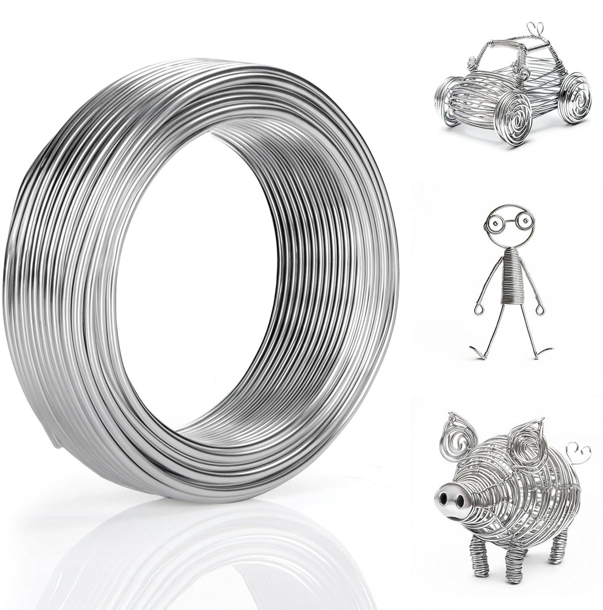 TRANKIELO® - Zilveren Aluminium Hobby Draad (10m) – Flexibel & Buigzaam 3 mm Metaaldraad – Voor DIY Projecten, Sculpturen, Sieraden, Kransen & Bonsai Creaties