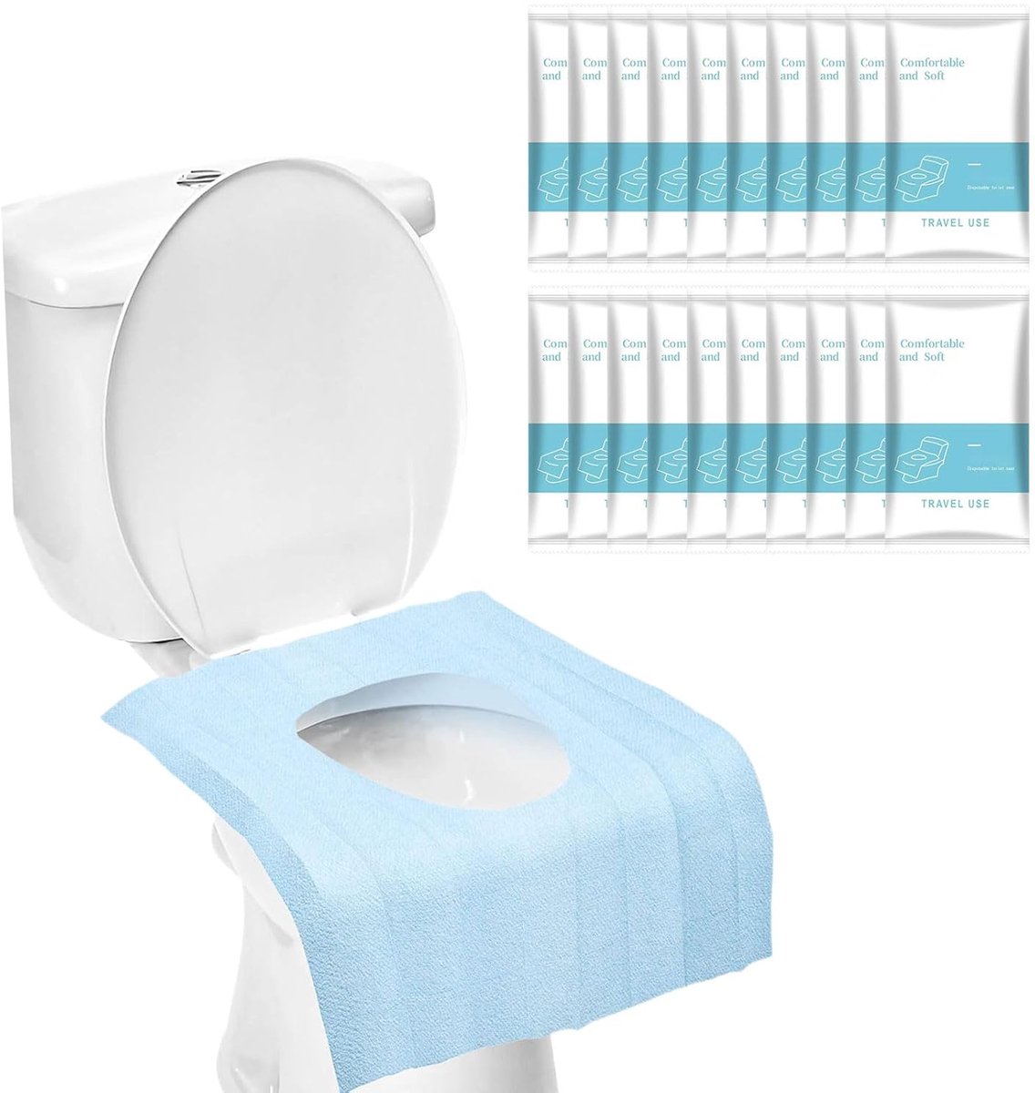 TRANKIELO® – 20 stuks Biologisch Afbreekbare Toilethoezen – Hygiënisch en Praktisch voor Openbaar Gebruik– Ideaal voor Reizen en Kamperen