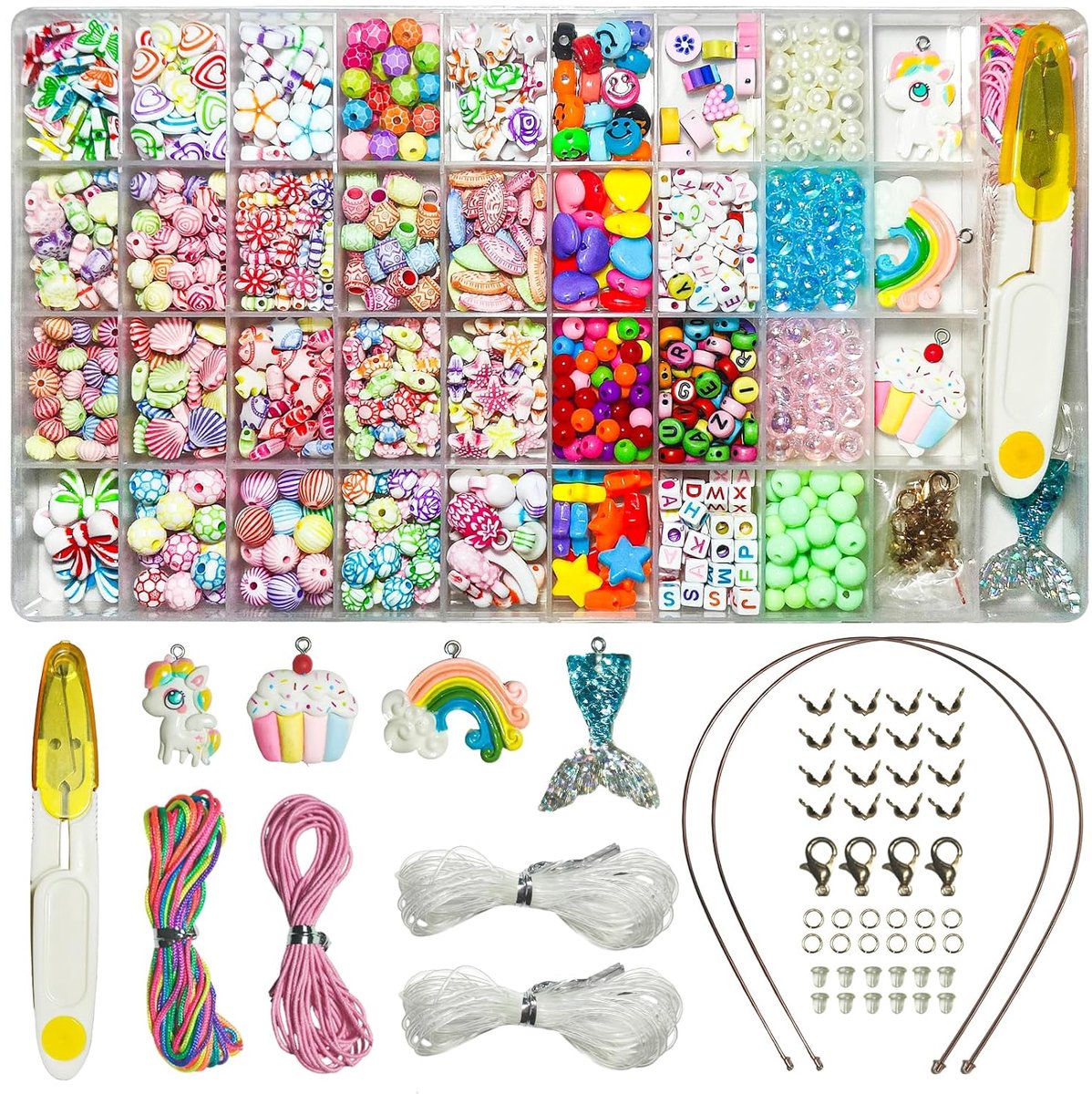 TRANKIELO® – DIY Kralen en   Set voor Sieraden maken – Kinderen Creatief Cadeau voor 5-12 Jaar – 36 Vakken – Kleurrijk en Veilig