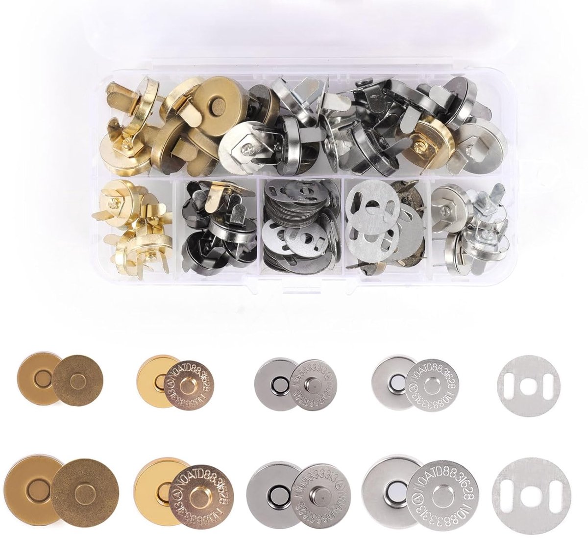 TRANKIELO® – Magneetsluitingen voor handwerk en naaien – 32 stuks – 14 mm/18 mm – 4 kleuren – Sterke en duurzame magneetknopen zonder naaien – Ideaal voor breien en knutselen