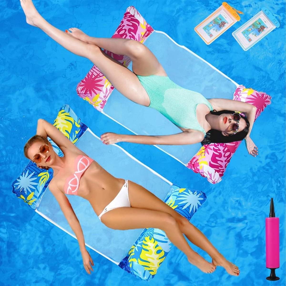 TRANKIELO® – Opblaasbare Hangmat 4-in-1 – Zwembad Float Water – Duurzame Opblaasbare Waterhangmat – Draagbare en Opvouwbare Drijvende Zwembadstoelen