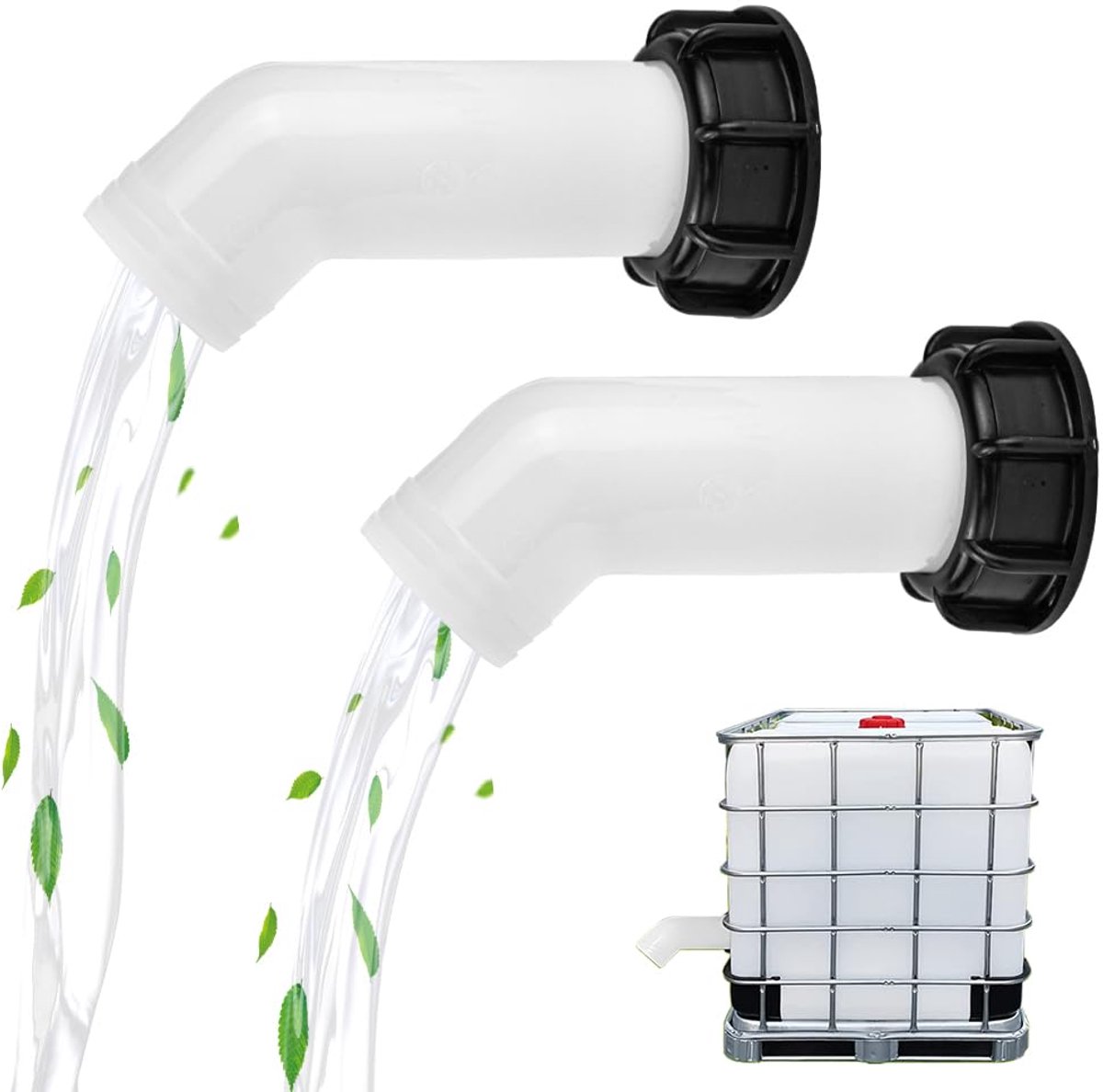 TRANKIELO® – Set van 2 IBC Tank Adapters – Uitlooptuit voor Wateropslag – IBC watertank accessoires – Duurzaam PE Materiaal – Efficiënte Waterafvoer – Veelzijdige Toepassingen