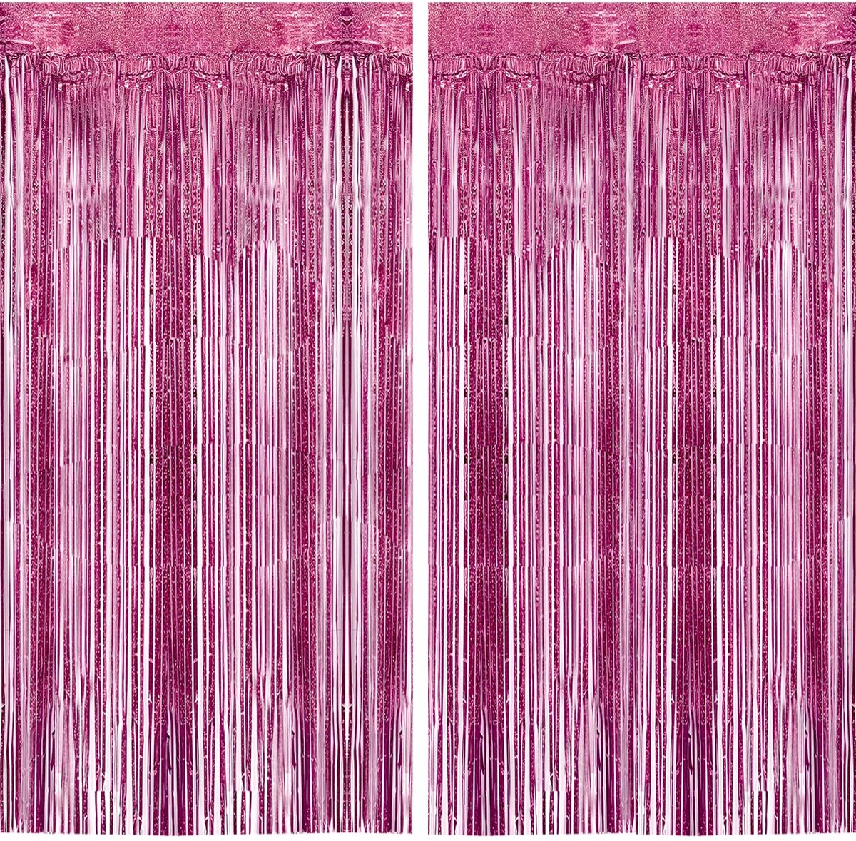 TRANKIELO® – Set van 2 Roze Folie Gordijnen – 3,2 x 8,3 ft Glanzende Tinsel Franje Gordijnen – Decoratie voor Feest, Afstuderen, Bruiloft