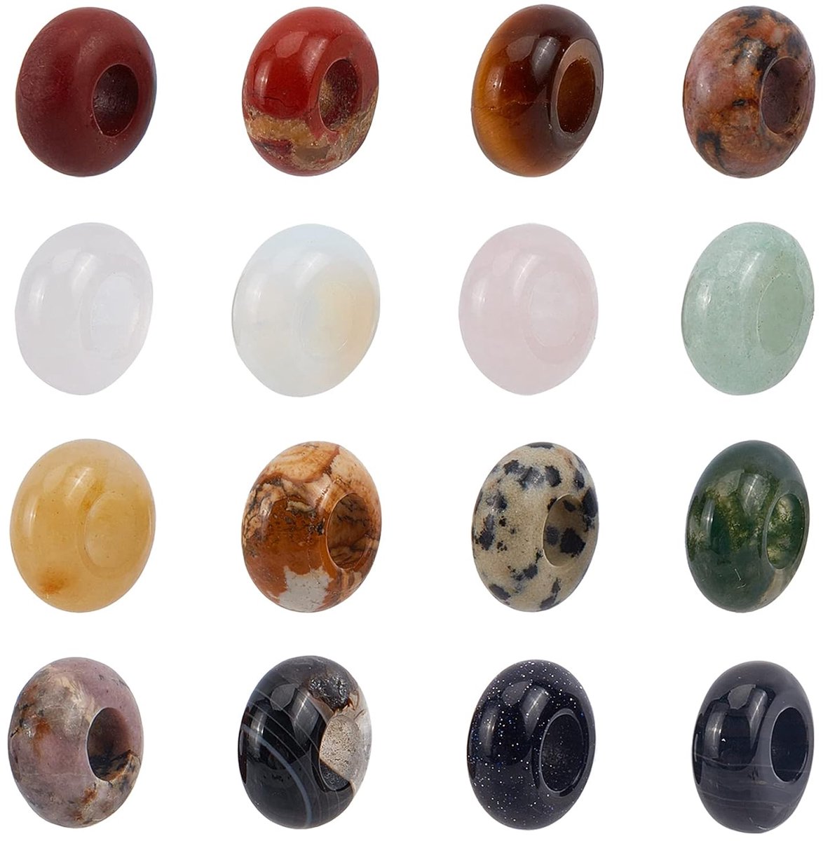 TRANKIELO® – Set van 32 Europese kralen met grote gaten – Edelstenen, sluitring, kettingen - Geschikt voor het maken van sieraden