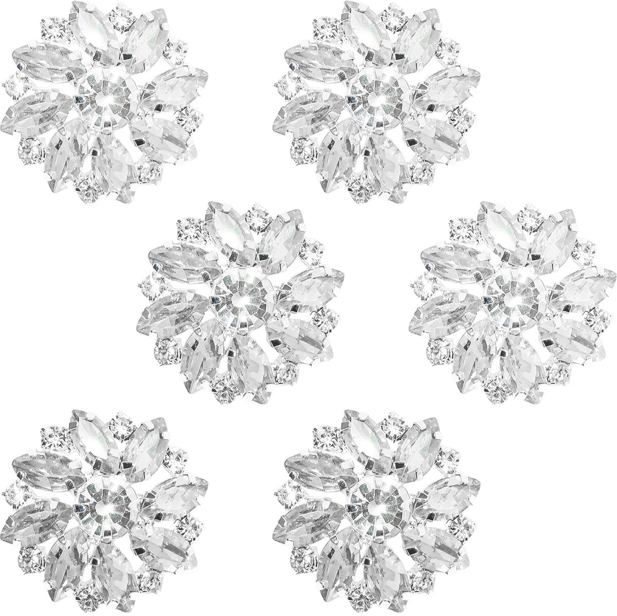 TRANKIELO® – Set van 6 Strass-Kristallen Bloemvormige Knopen – Zilveren Legering – Naai-Op Stijl – Voor Vesten, Feesten en Bruiloften