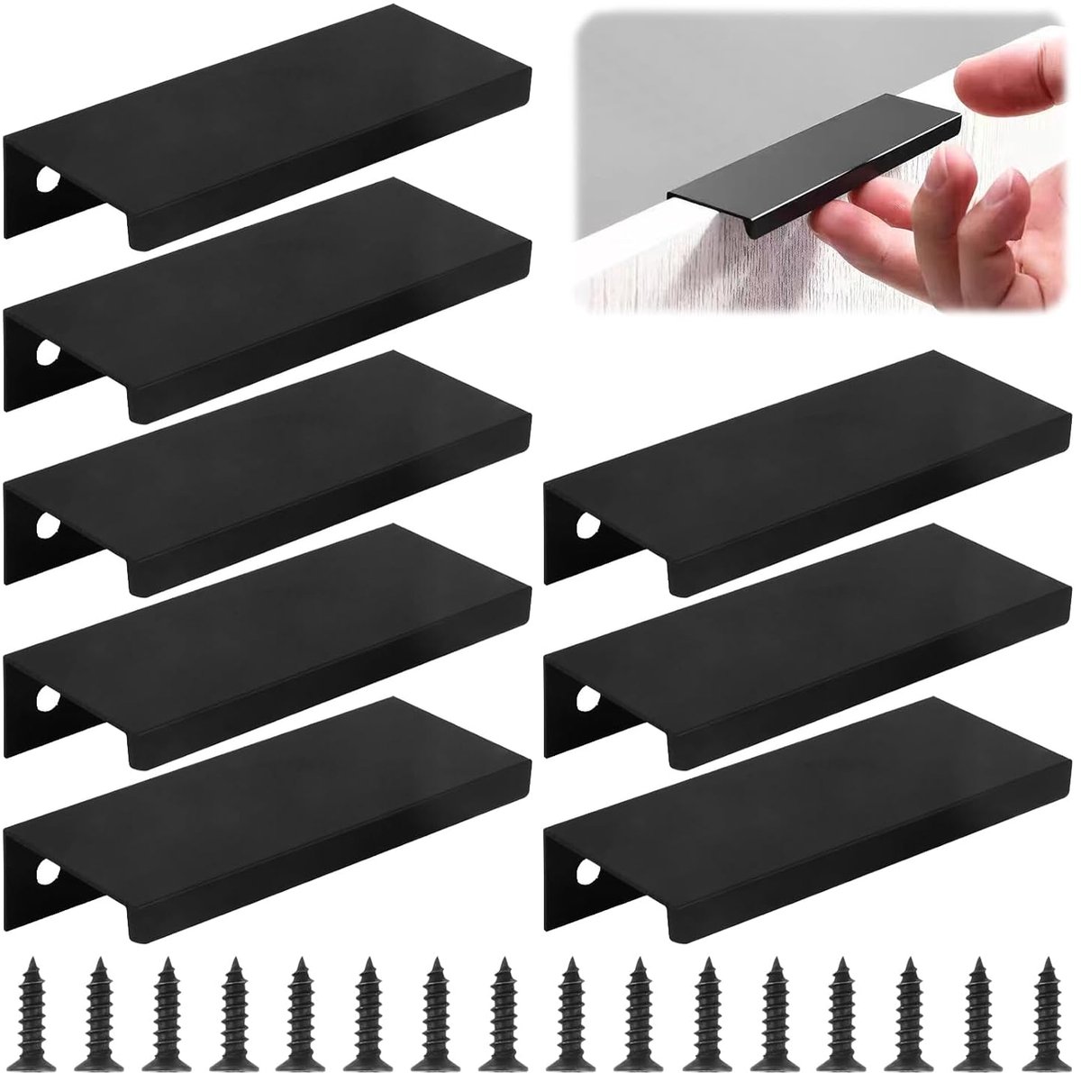 TRANKIELO® – Set van 8 Zwarte Vingerrand Trekgrepen - 80mm Verborgen Deurklinken - Hoogwaardig Aluminium Handvatten - Ideaal voor Kasten en Laden