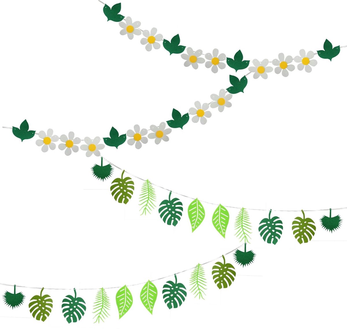 TRANKIELO® – Tropische Palmbladeren Banner – Set van 4 – Decoratieve vilt slingers – Ideaal voor Hawaiiaanse en Jungle Themafeesten