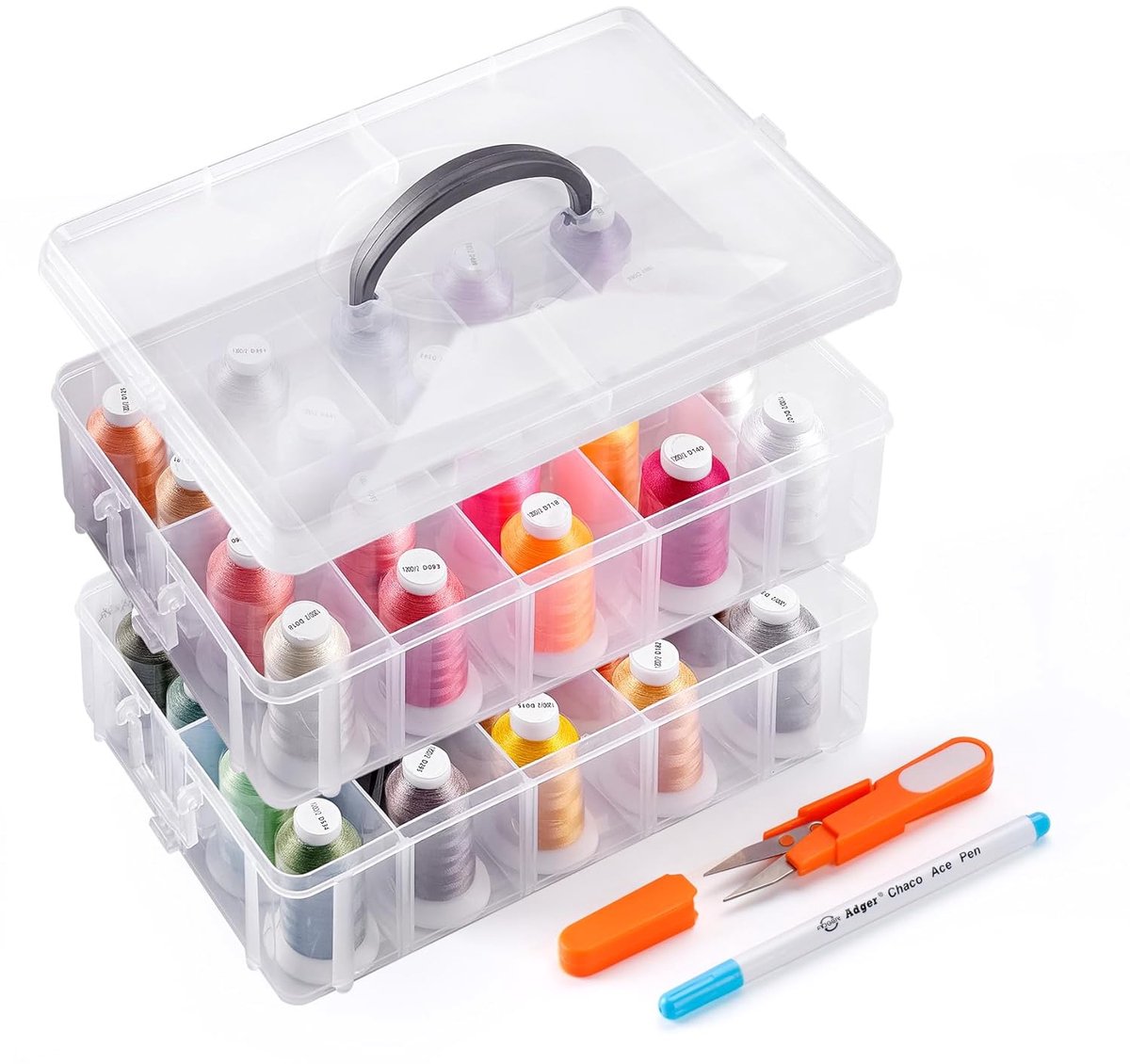 TRANKIELO® – Veelzijdig Borduurgaren met 40 Kleuren – Duurzaam Polyester – Inclusief Opbergdoos en Garensnijder – Ideaal voor Borduurwerk, Knutselen en Naaimachines