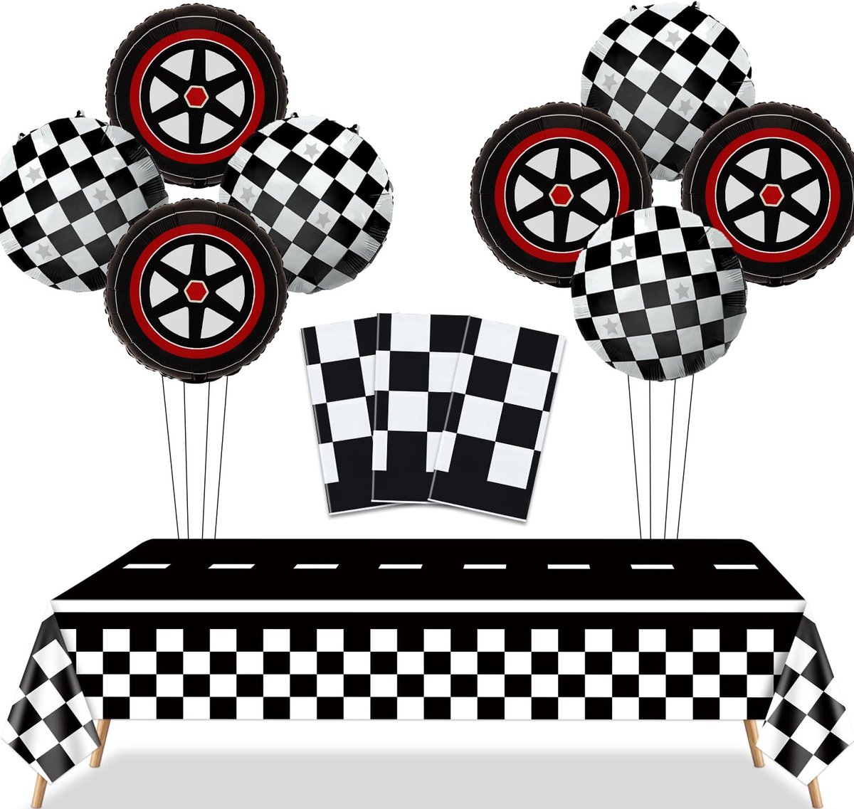   - Feestdecoraties voor racefans - Tafelkleden & ballonnen - Race auto thema - Verjaardag decoraties