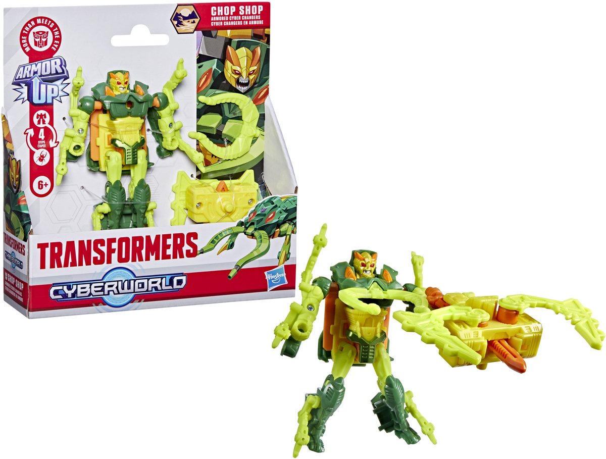 Transformers-speelgoed CYBERWORLD Armored Cyber Changers Chop Shop, actiefiguur, 6+