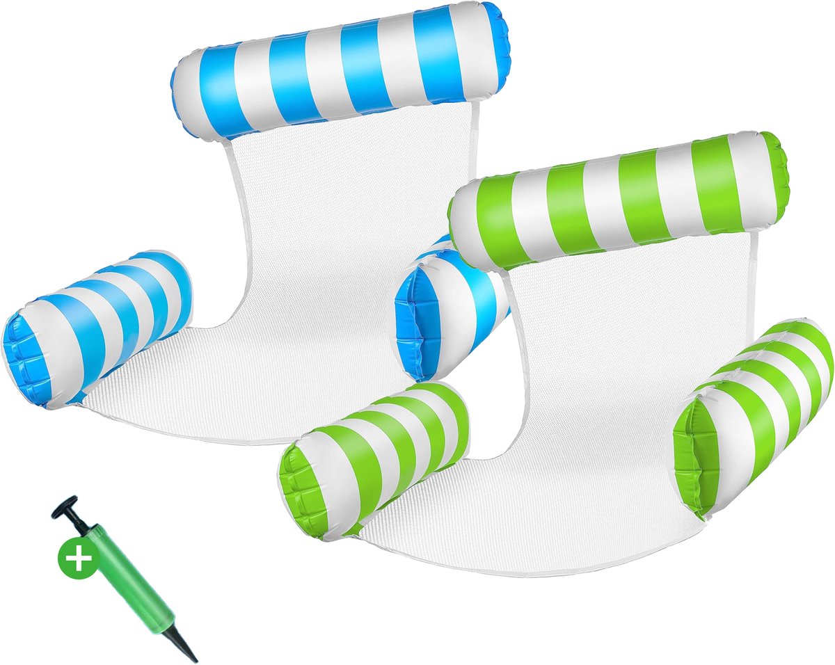 Travelhawk Waterhangmat - 2 Stuks - Waterhangmat Volwassenen - Luchtbed Zwembad - Luchtmatras Zwembad - Water Speelgoed - Water Hangmat - Zwembad - Groen en Blauw