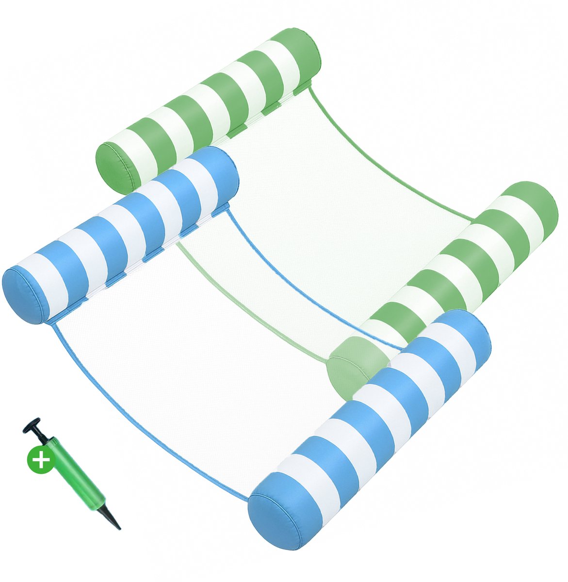   Waterhangmat - 2 Stuks - Waterhangmat Volwassenen - Water Hangmat - Luchtbed Zwembad - Luchtmatras Zwembad - Waterspeelgoed - Groen en Blauw