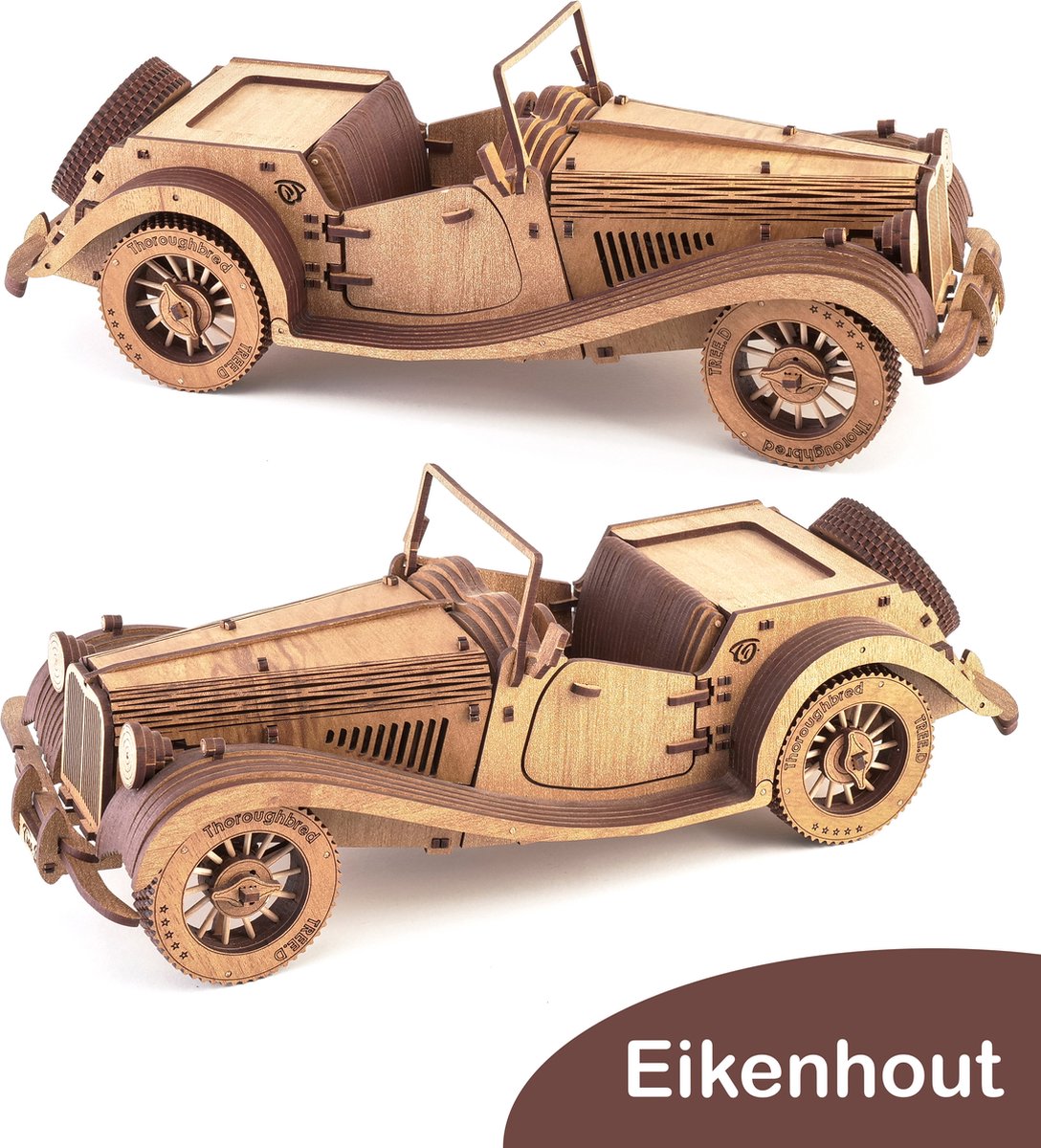 Tree D Puzzle Vintage Auto Modelbouwset - Thoroughbred Auto 3D Puzzelset Idee - Breinbreker Puzzels – Eiken 3D Puzzel Modelbouwsets voor Volwassenen - Model Auto Bouwpakketten