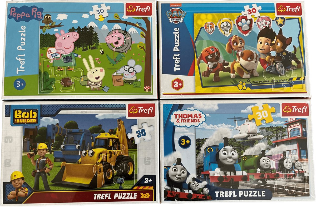 Trefl Puzzel Pakket kind 3 jaar -  30 stuks - Peppa Big - Paw Patrol - Thomas de Trein - Bob de Bouwer