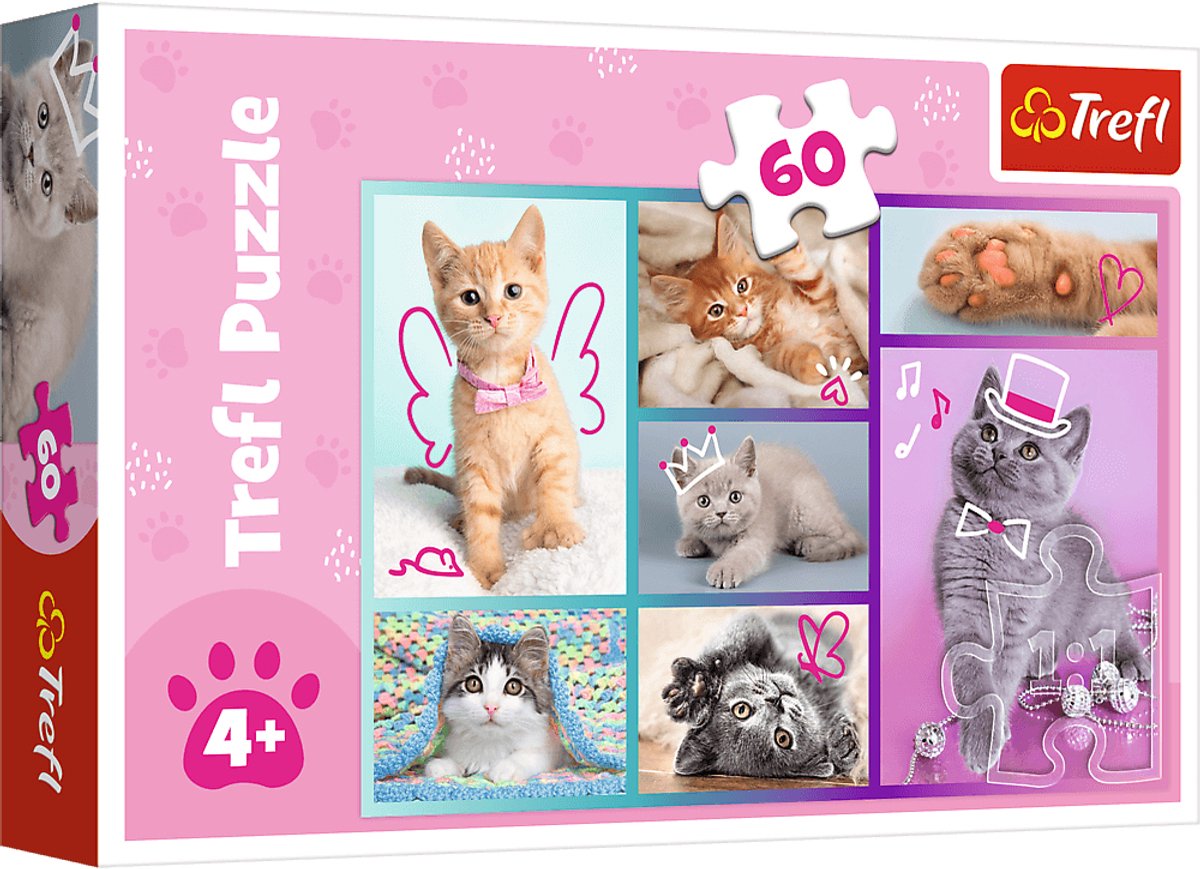 Trefl legpuzzel - schattige katten - 60 stukjes - kleurrijk karton.