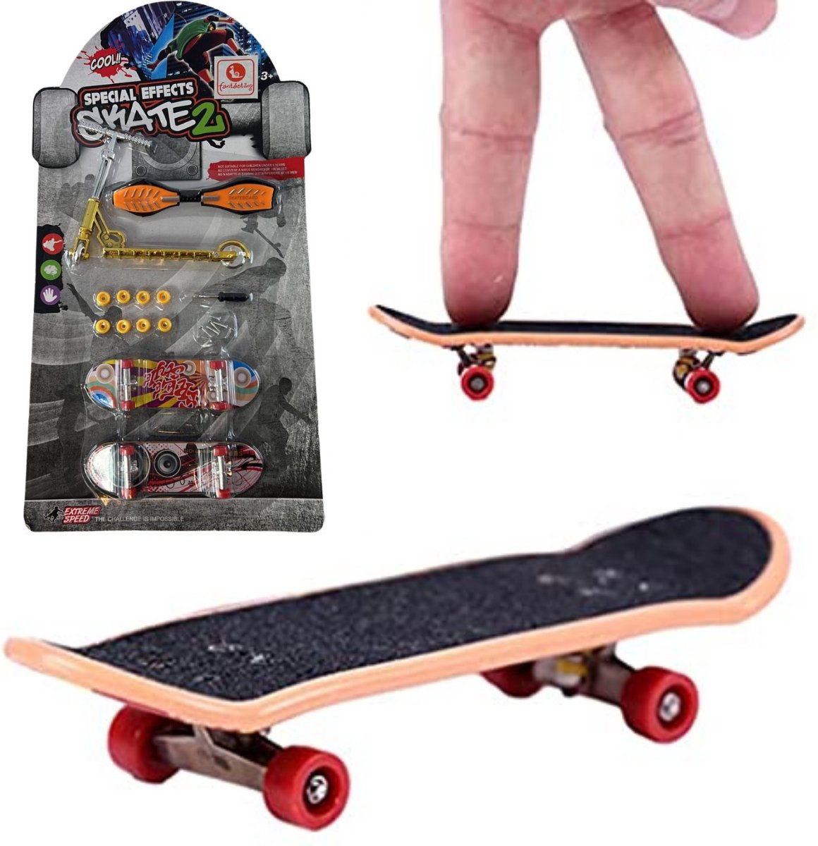vinger skateboard met accessoires - Kinderspeelgoed - 30 x 16 x 3 cm - Tech Deck Mini Skateboard - Multikleur
