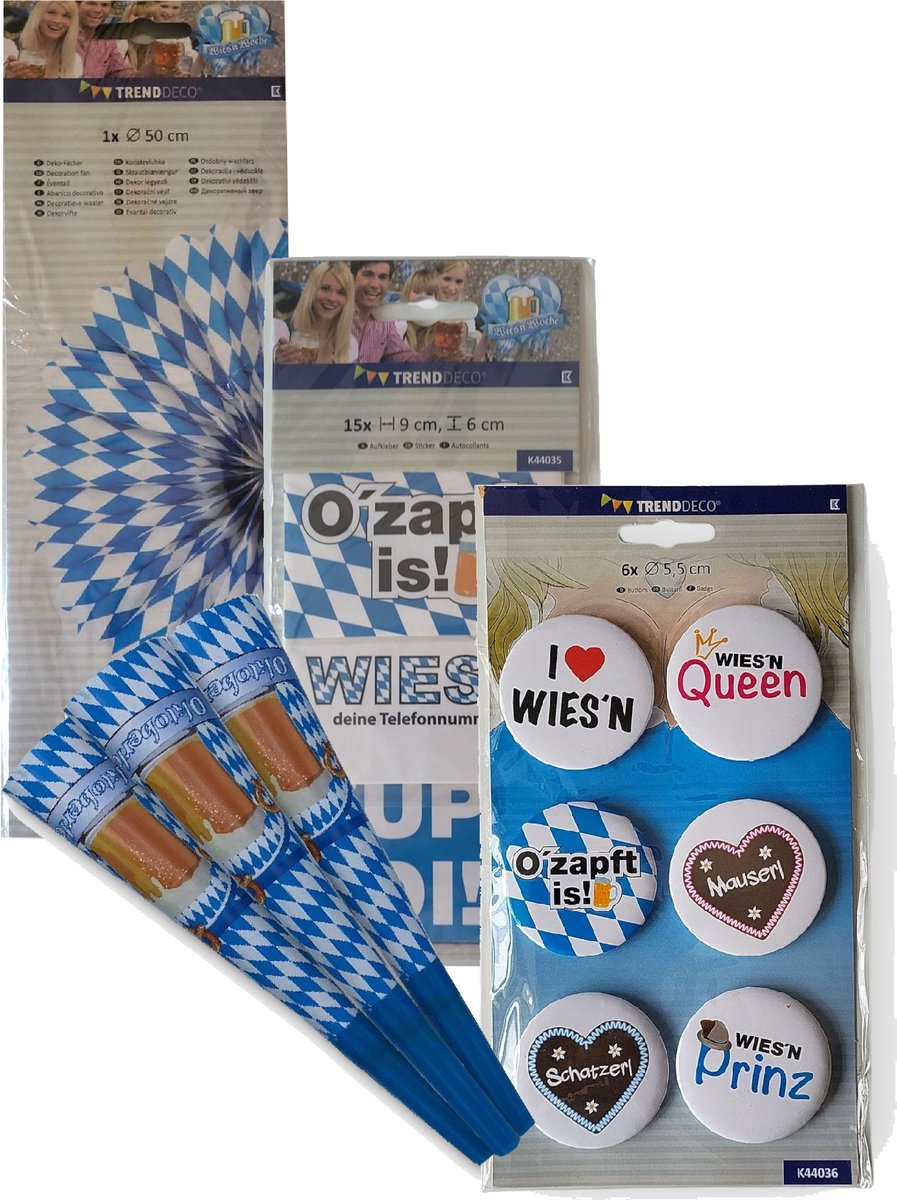 Oktoberfest Set 4-delig – Stickers, Buttons, Toeters & Pompom