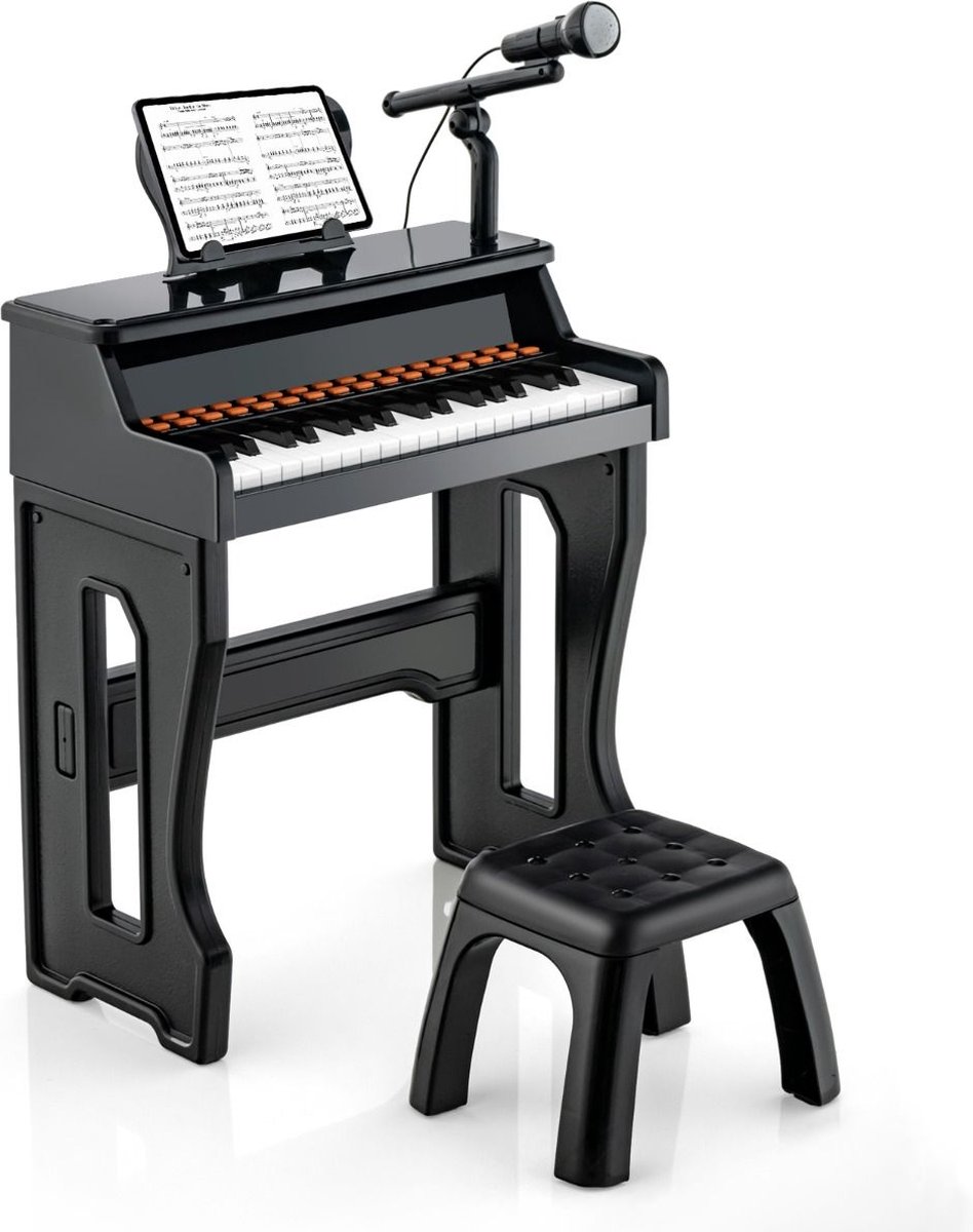 Trendmix 37 Toetsen Elektronisch Kinderpiano - Kinderpiano met kruk, Microfoon en Bladmuziekstandaard - Piano voor kinderen vanaf 3 jaar- 41 x 22,5 x 49 cm Zwart