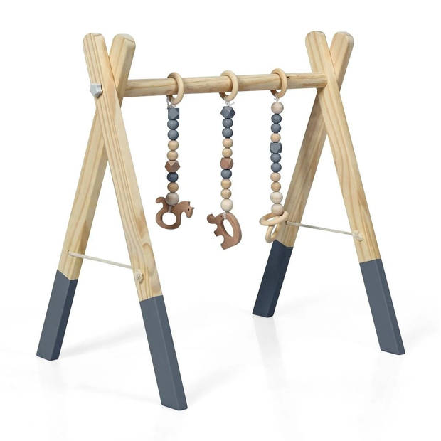 Trendmix Houten Babygym met 3 hangers - Babyspeeltoestel 60 x 44 x 60 cm Grijs