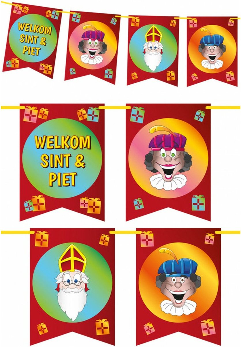 Sinterklaas Welkom Sint en Piet slinger/vlaggenlijn - 6 meter - Sinterklaas feestslingers