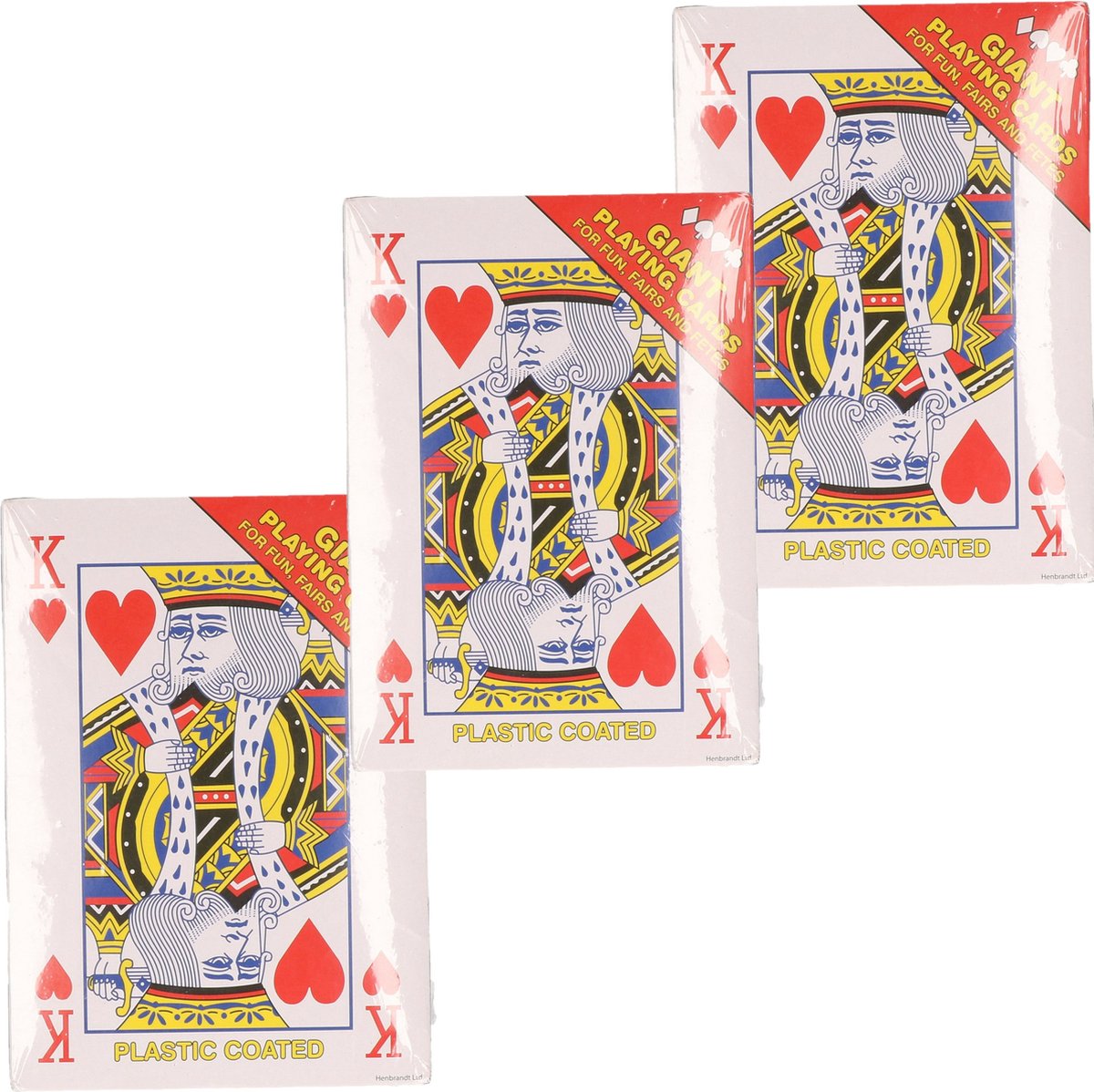 XL speelkaarten - 3x pakjes - rood - 17 x 12 cm