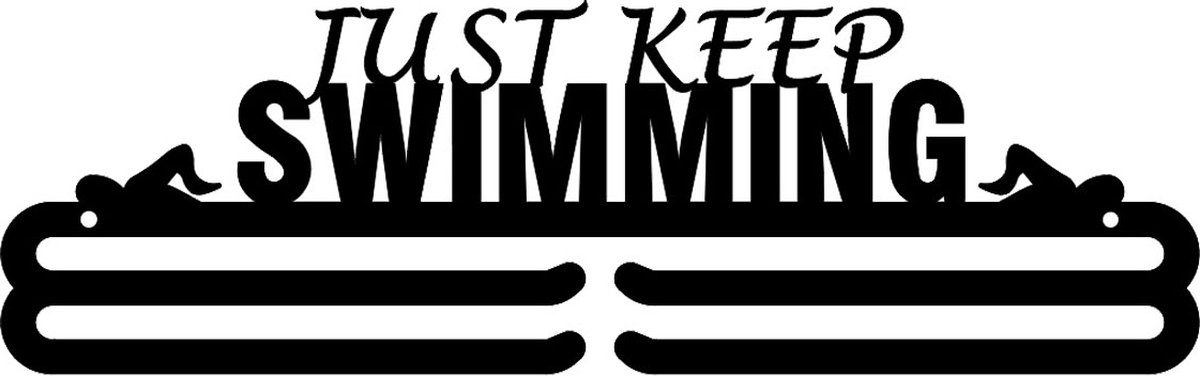 Just Keep Swimming 3bars Medaillehanger zwarte coating - staal - (35cm breed) - Nederlands product - incl. cadeauverpakking - sportcadeau - medalhanger - medailles - zwemsport - muurdecoratie