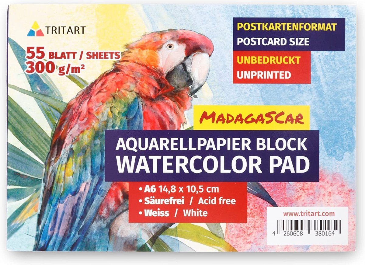 Tritart A6 aquarelpapier 300g - Tekenblok van 55 Paginas in Wit - DIN A6 Aquarelblok om te Schilderen Waterverf of Handschriften Acrylpapier