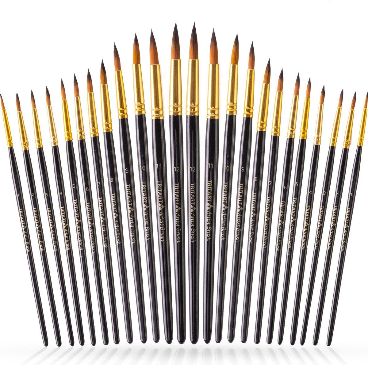 Tritart Set van 24 penselen voor aquarel acrylolieverf – professionele modelleerkwast – 12 maten – ronde punt – met veganistische zeep