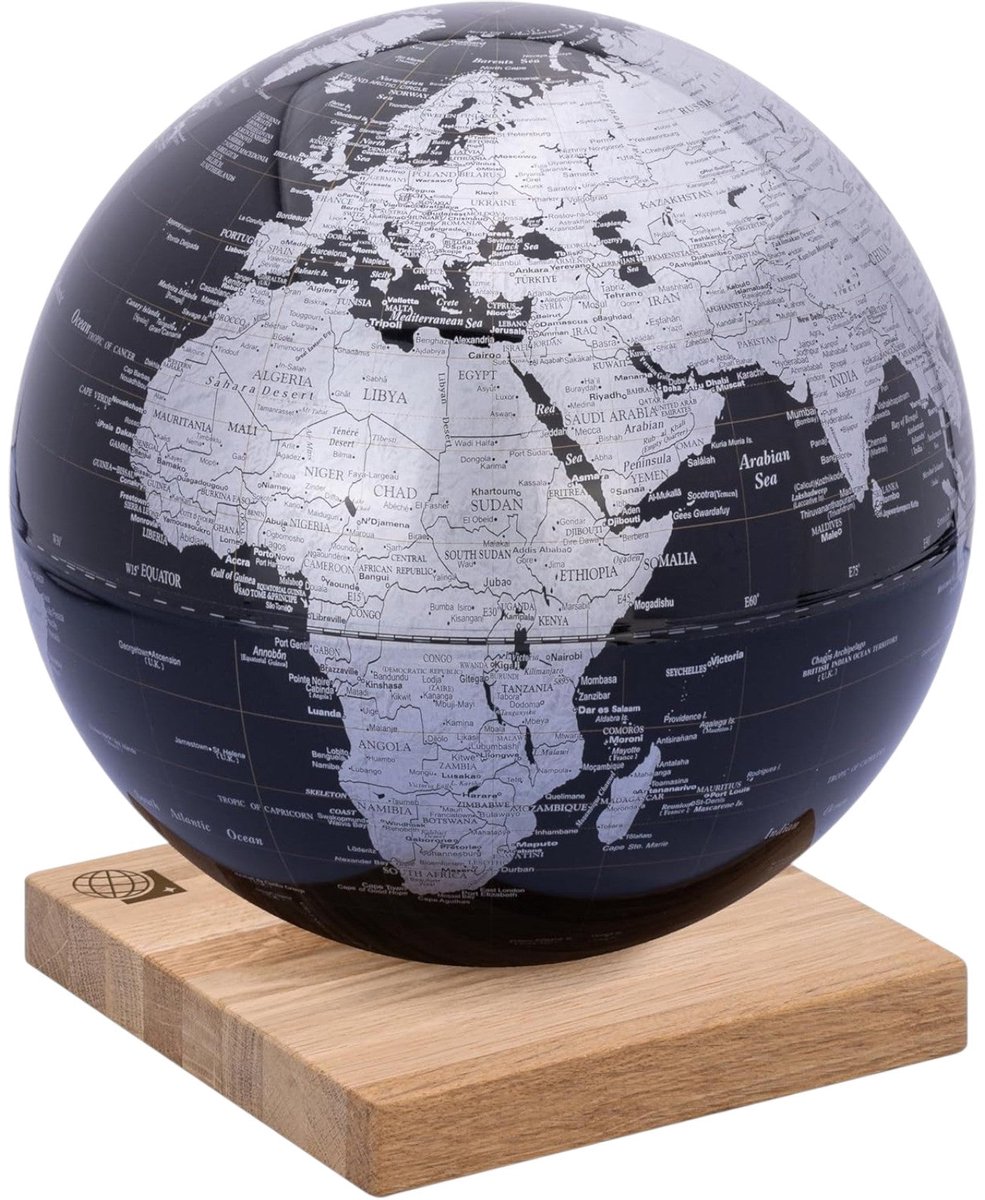 MAPPAMONDO DIAMETRO 25 CM BASE LEGNO G2509-BKSI/CH NERO/ARGENTO TROIKA