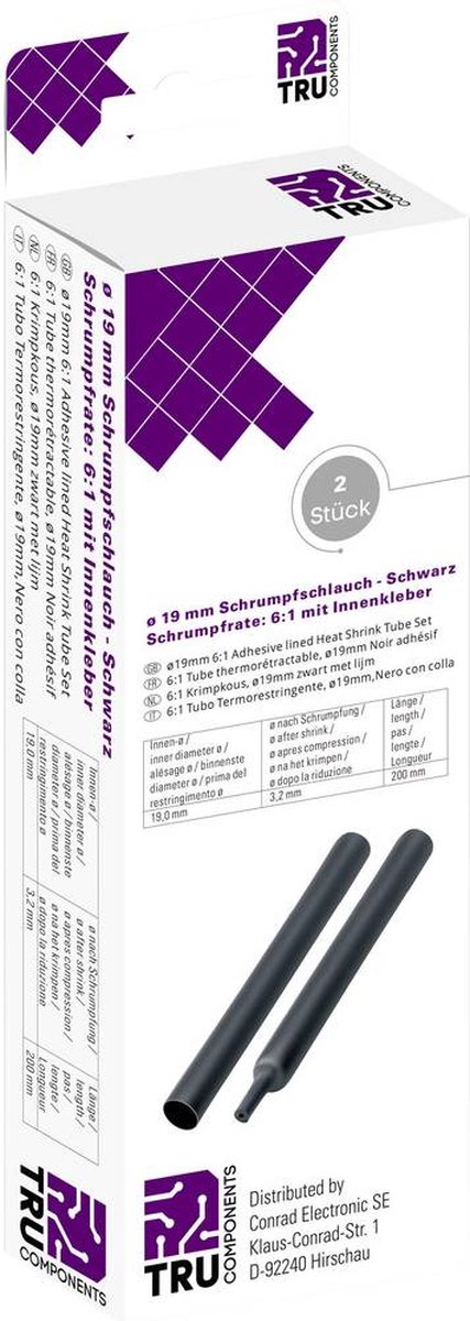 TRU COMPONENTS T1904CA047 Krimpkous met lijm Zwart 19 mm 3.10 mm Krimpverhouding:6:1 2 stuk(s)