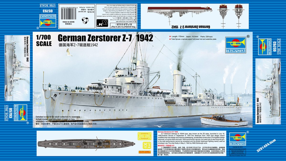 Trumpeter German Zerstorser Z-7 1942 + Ammo by Mig lijm