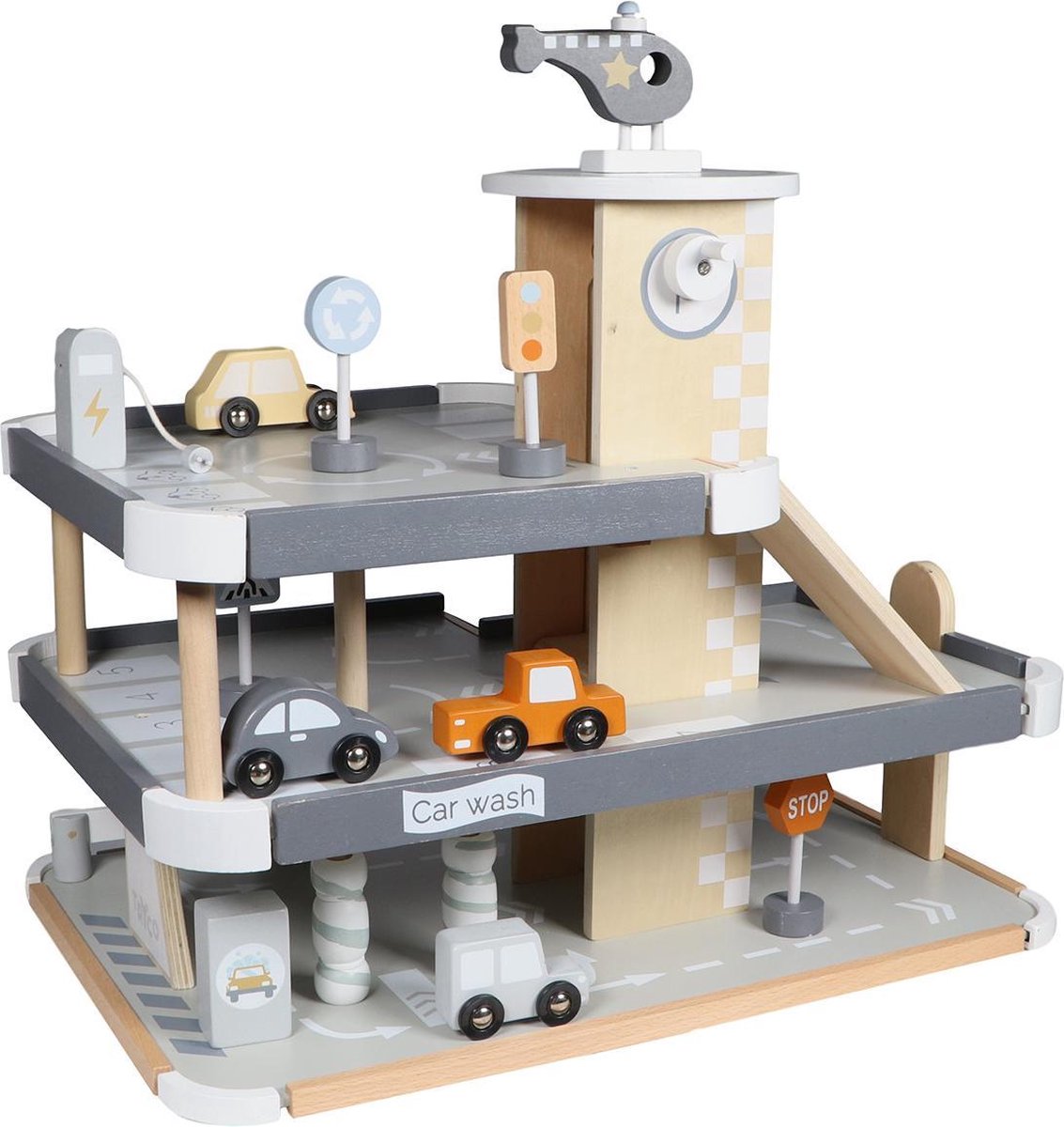   - Houten Speelgoed Auto Parkeergarage - Inclusief autos