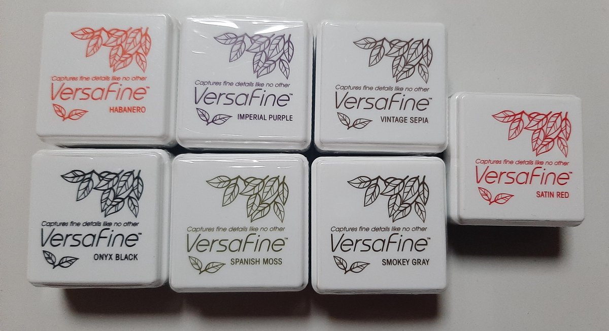 7pack versafine stempelkussen small - mini - 7x stempelkussens vierkant - Tsukineko - inktkussen zwart bruin grijs oranje bruin paars rood