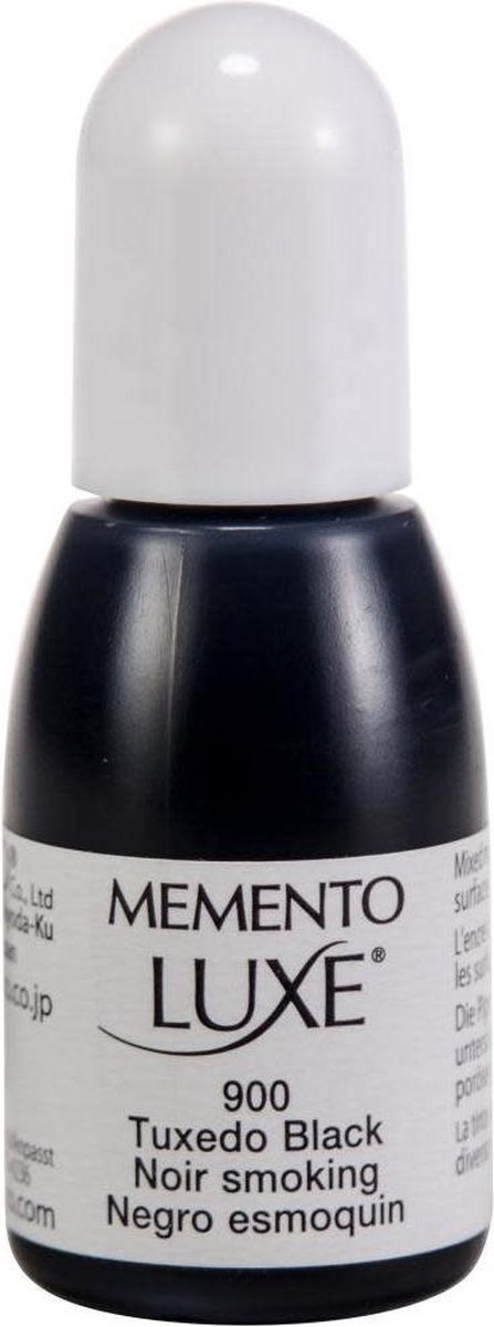 Navulling memento luxe 900 - permanente inkt - zwart - tuxedo black - flesje 15 ml - refill - voor stof