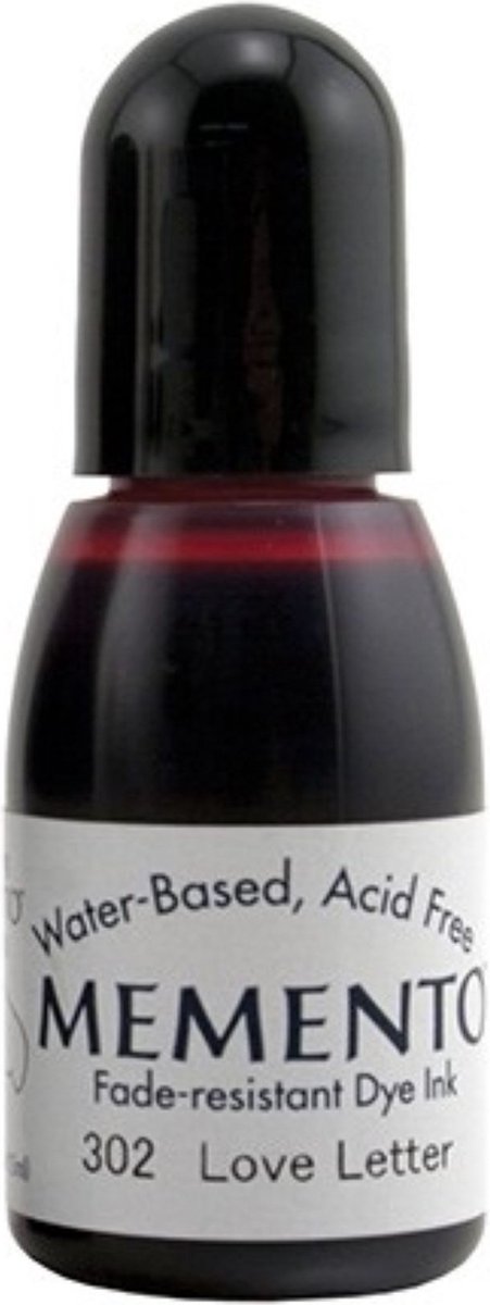 RM-000-302 Memento inkt rood - refill bottle - navulling tuxedo love letter drop - 15 ml - waterbasis zuurvrij stempelinkt