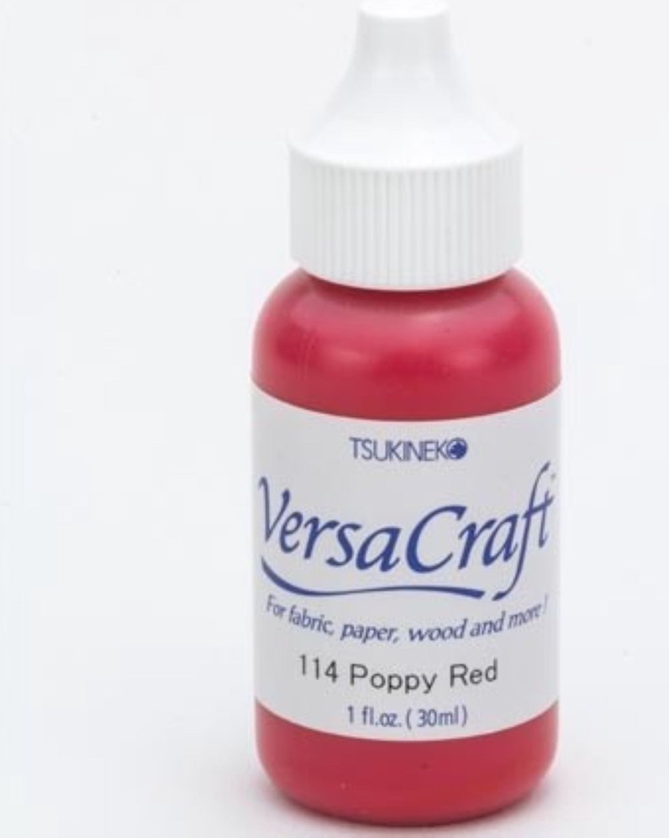 Tsukineko Versacraft 114 poppy red refill - versa craft stempelinkt navul rood 30 ml. - permanente inkt voor stof, papier, hout en meer