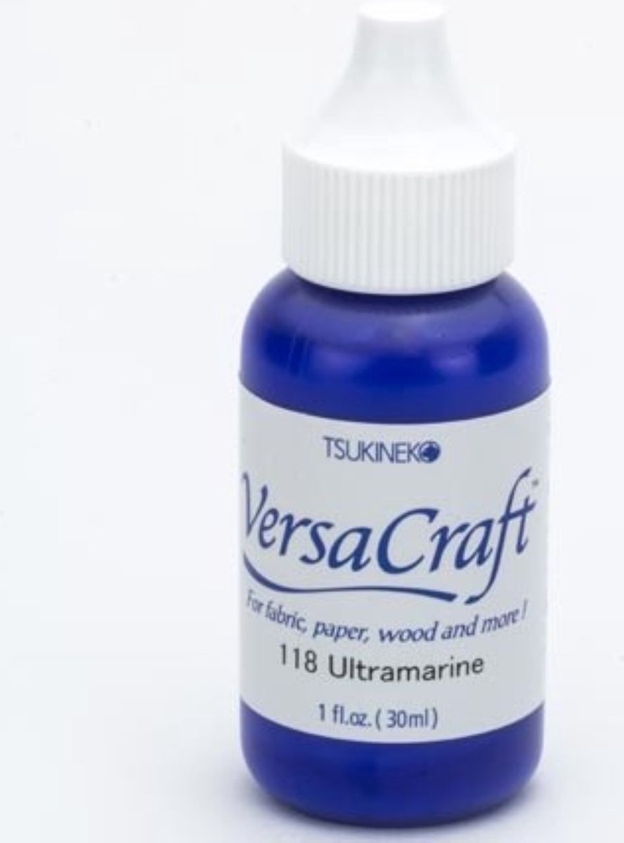 VM-118 - Versacraft ultramarine blue refill - versa craft stempelinkt navul blauw 30 ml. - permanente inkt voor stof, papier, hout en meer