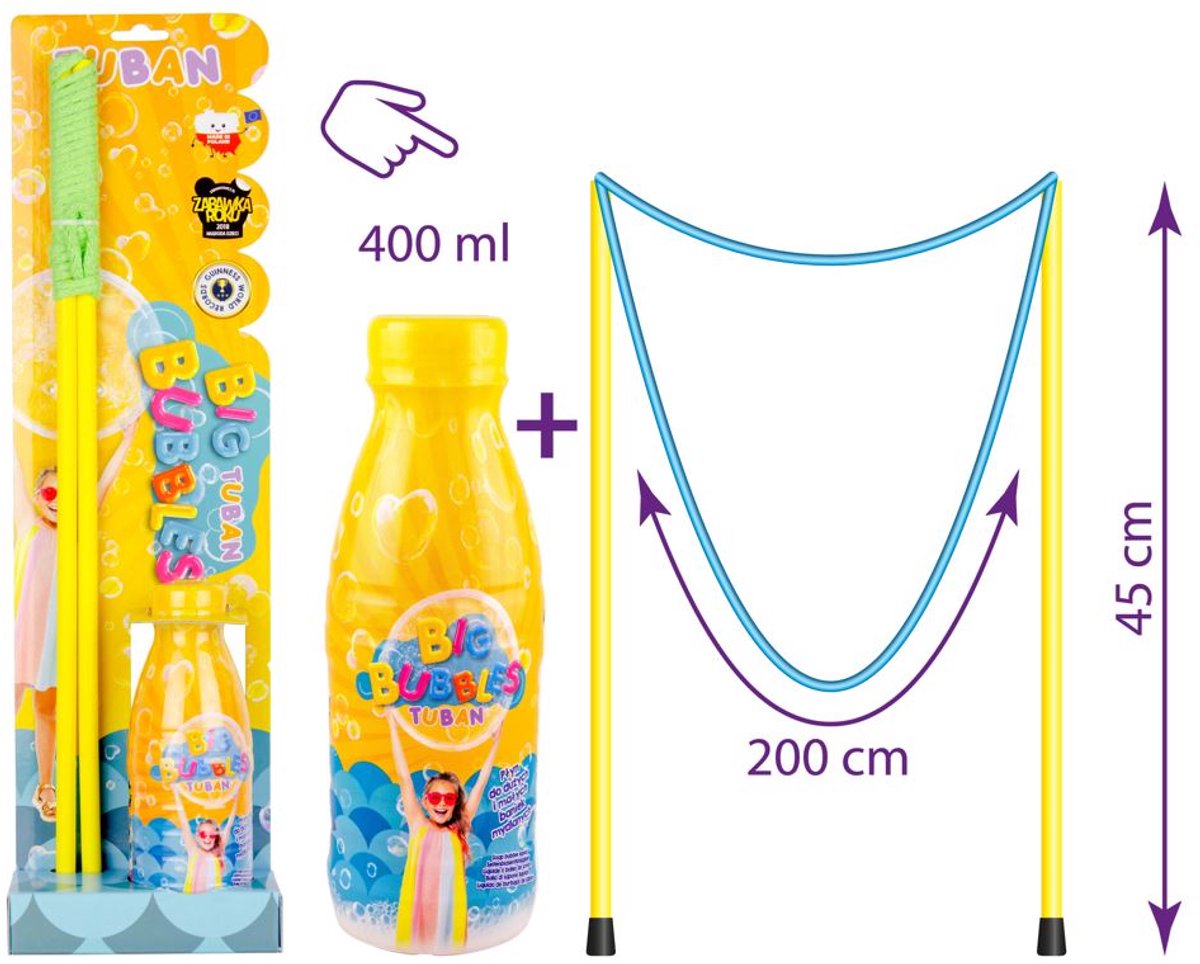   speelgoed - Giant Bubble Set met reuzen bellenstok en 400 ml vloeistof.