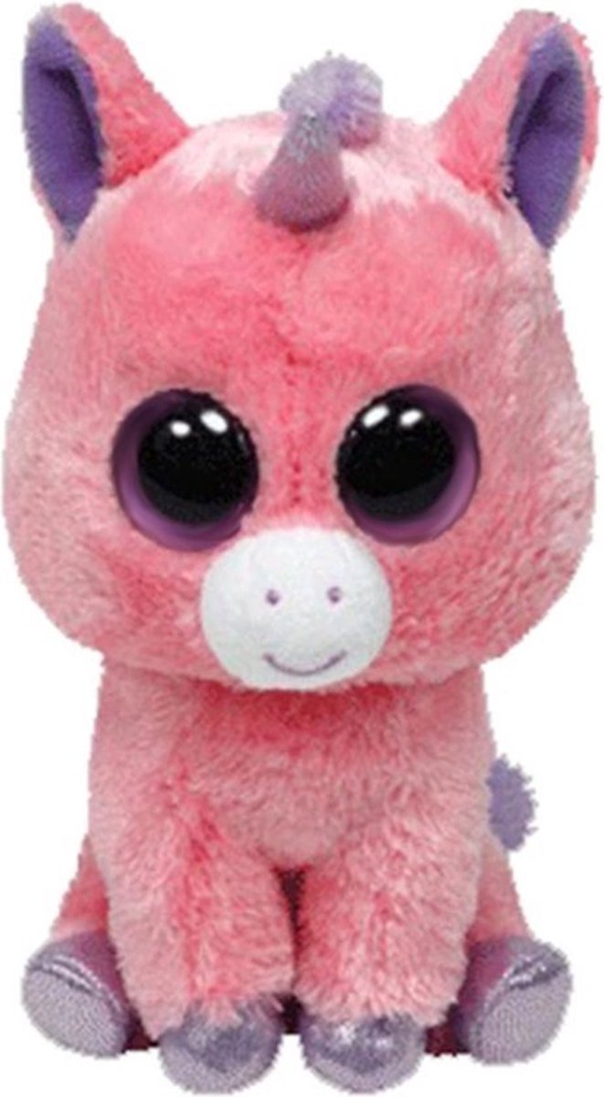 TY Beanie Boo pluche roze met paars UNICORN KNUFFEL Fantasia - TY BEANIE BOO roze met paars FANTASIE EENHOORN KNUFFEL 15 cm HOOG - Zachte schattige knuffel