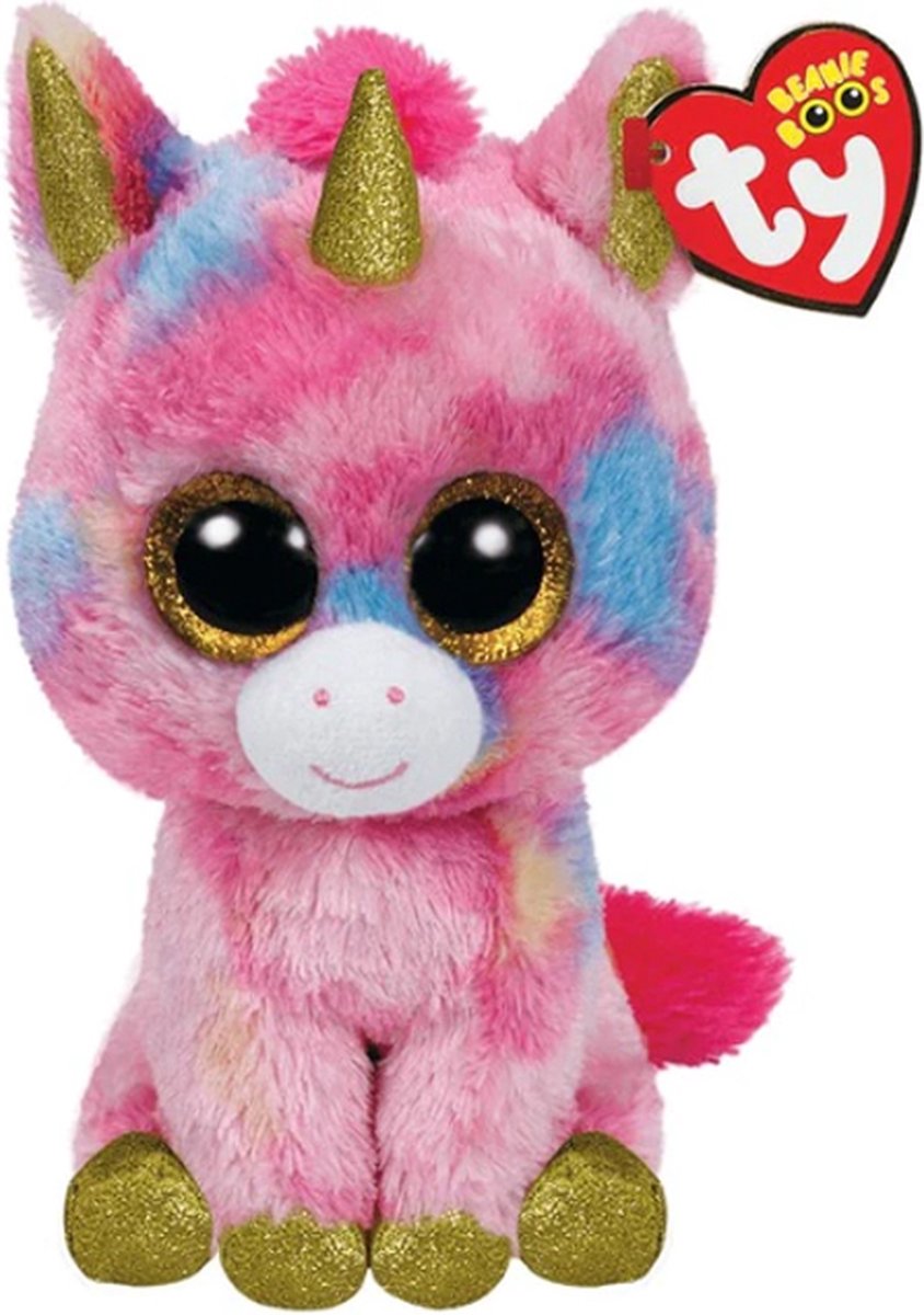 TY Beanie Boo roze Unicorn Knuffel Fantasia Regenboog kleurtjes - TY Beanie Boo pluche regenboog kleuren UNICORN KNUFFEL Fantasia - TY BEANIE BOO FANTASIE EENHOORN KNUFFEL 15 cm HOOG - Zachte schattige knuffel